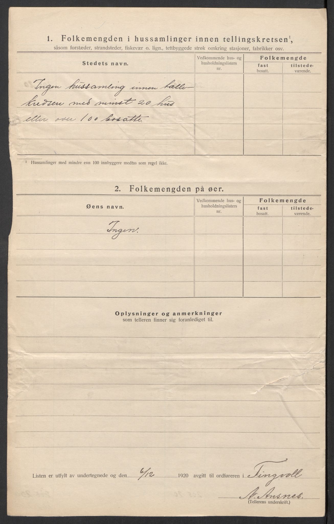 SAT, 1920 census for Tingvoll, 1920, p. 20