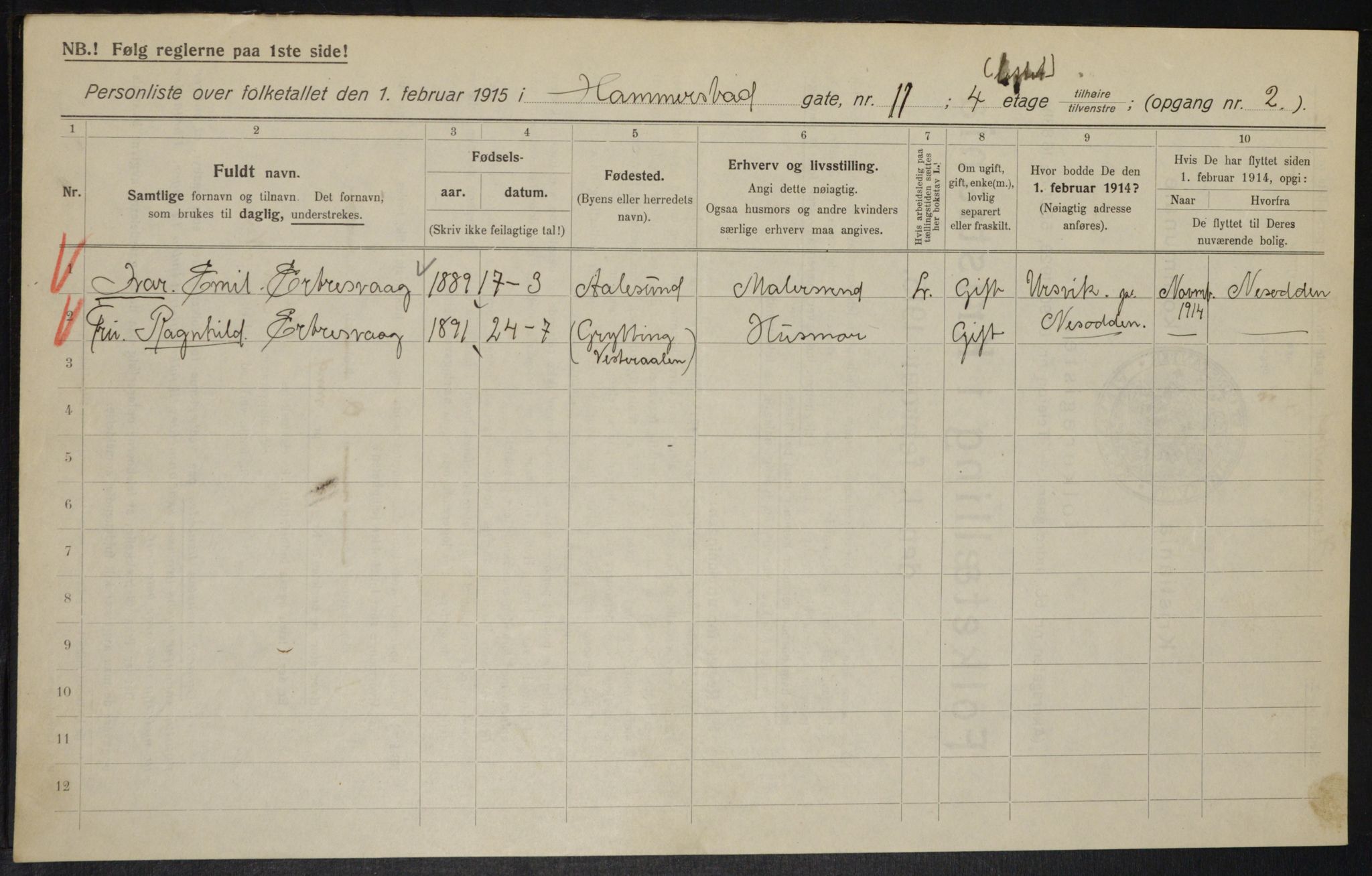 OBA, Municipal Census 1915 for Kristiania, 1915, p. 34335