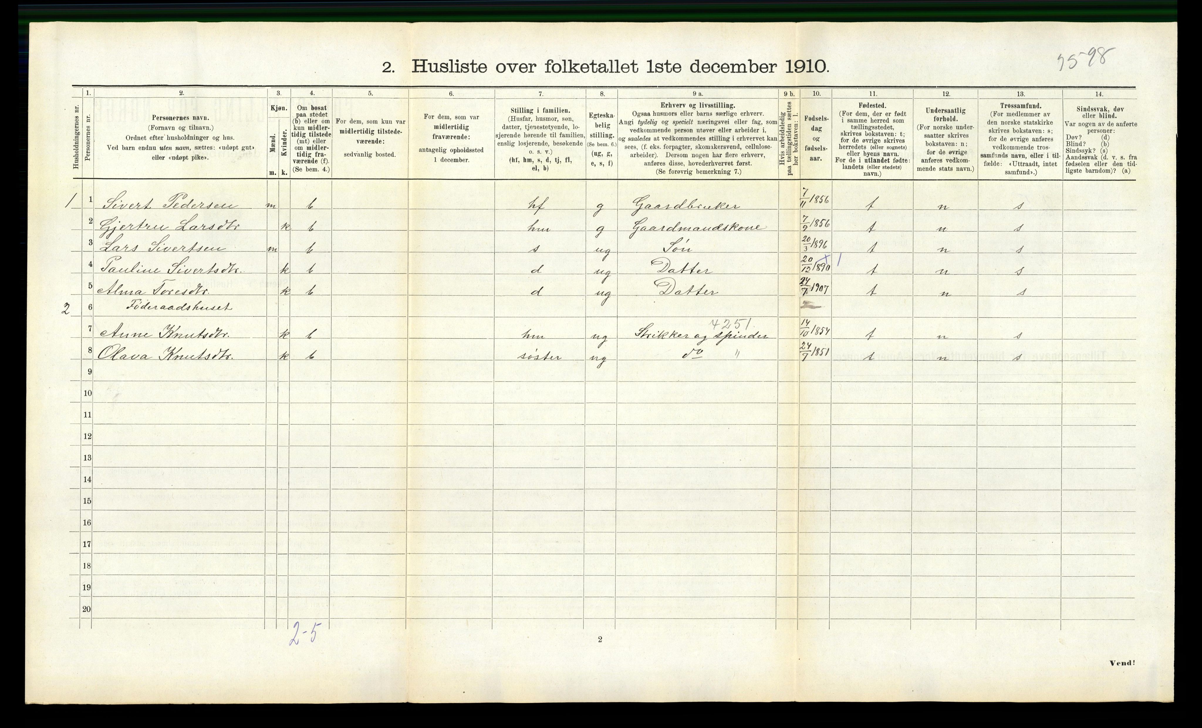 RA, 1910 census for Eresfjord og Vistdal, 1910, p. 84