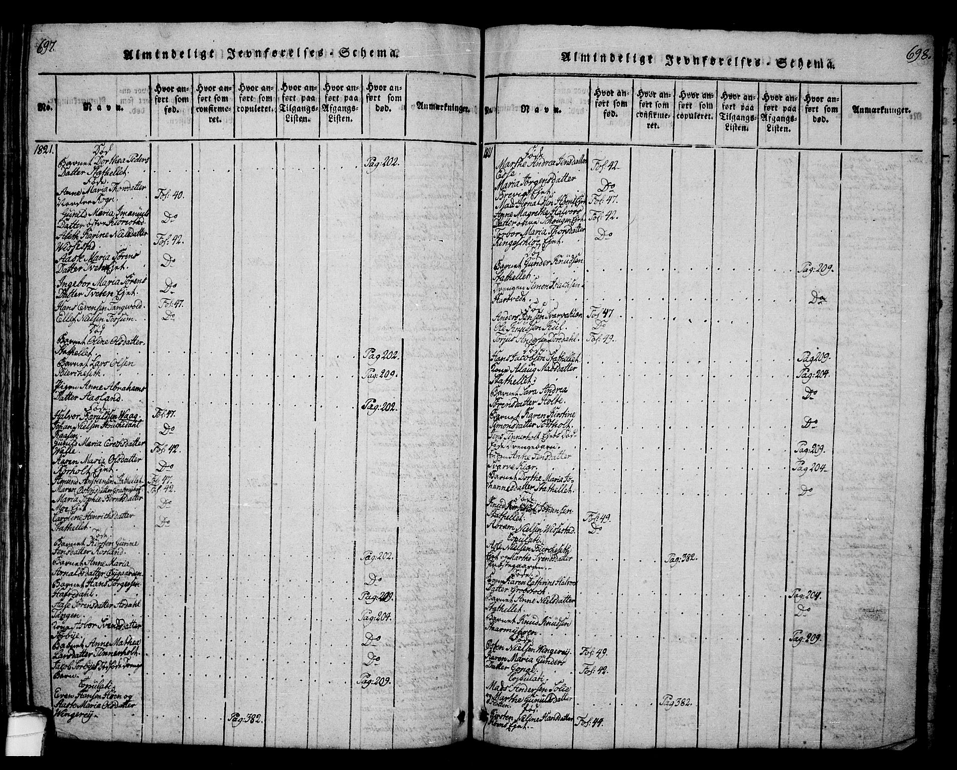 Bamble kirkebøker, SAKO/A-253/G/Ga/L0005: Parish register (copy) no. I 5, 1814-1855, p. 697-698