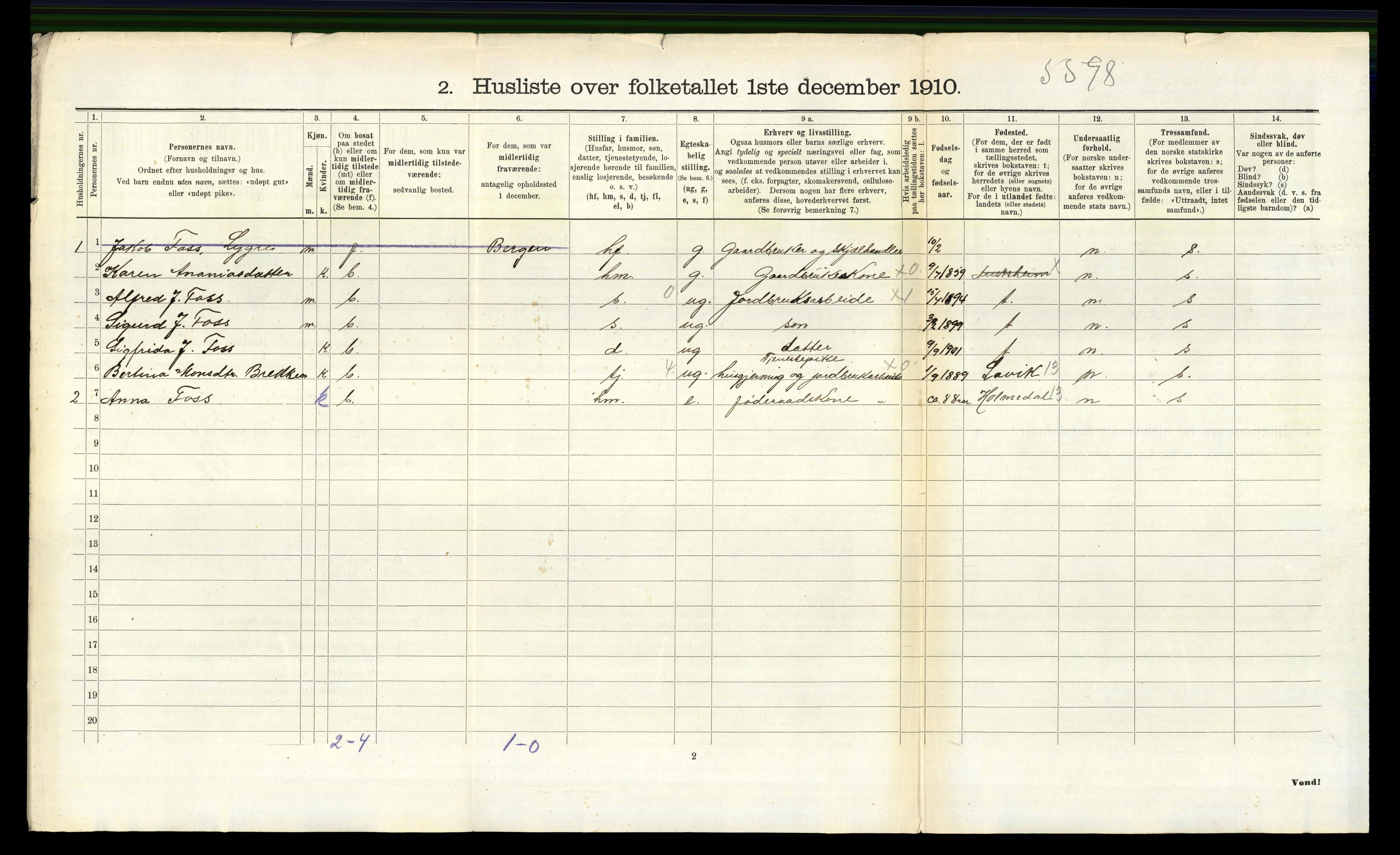 RA, 1910 census for Lindås, 1910, p. 823