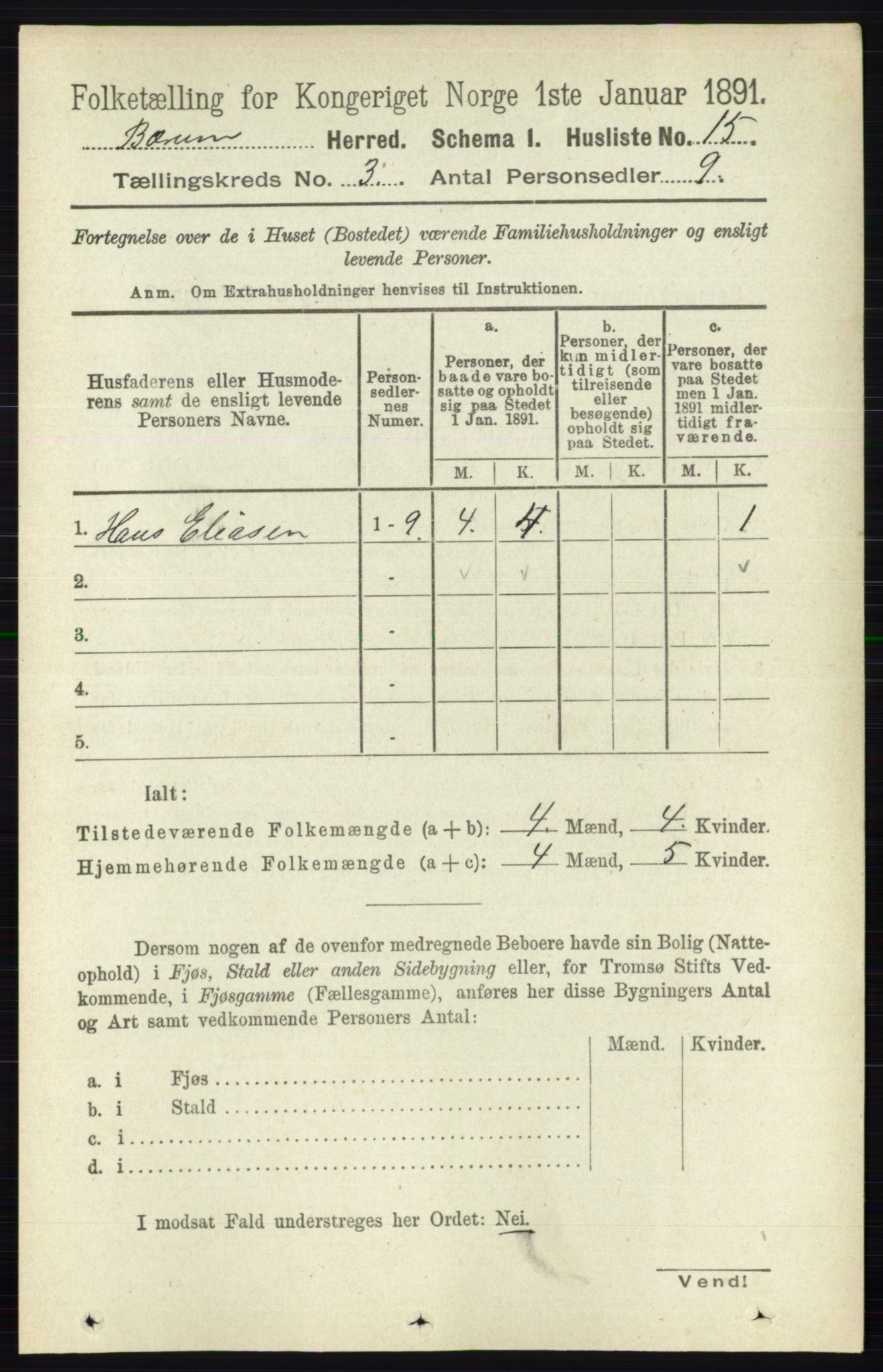 RA, 1891 census for 0219 Bærum, 1891, p. 1916