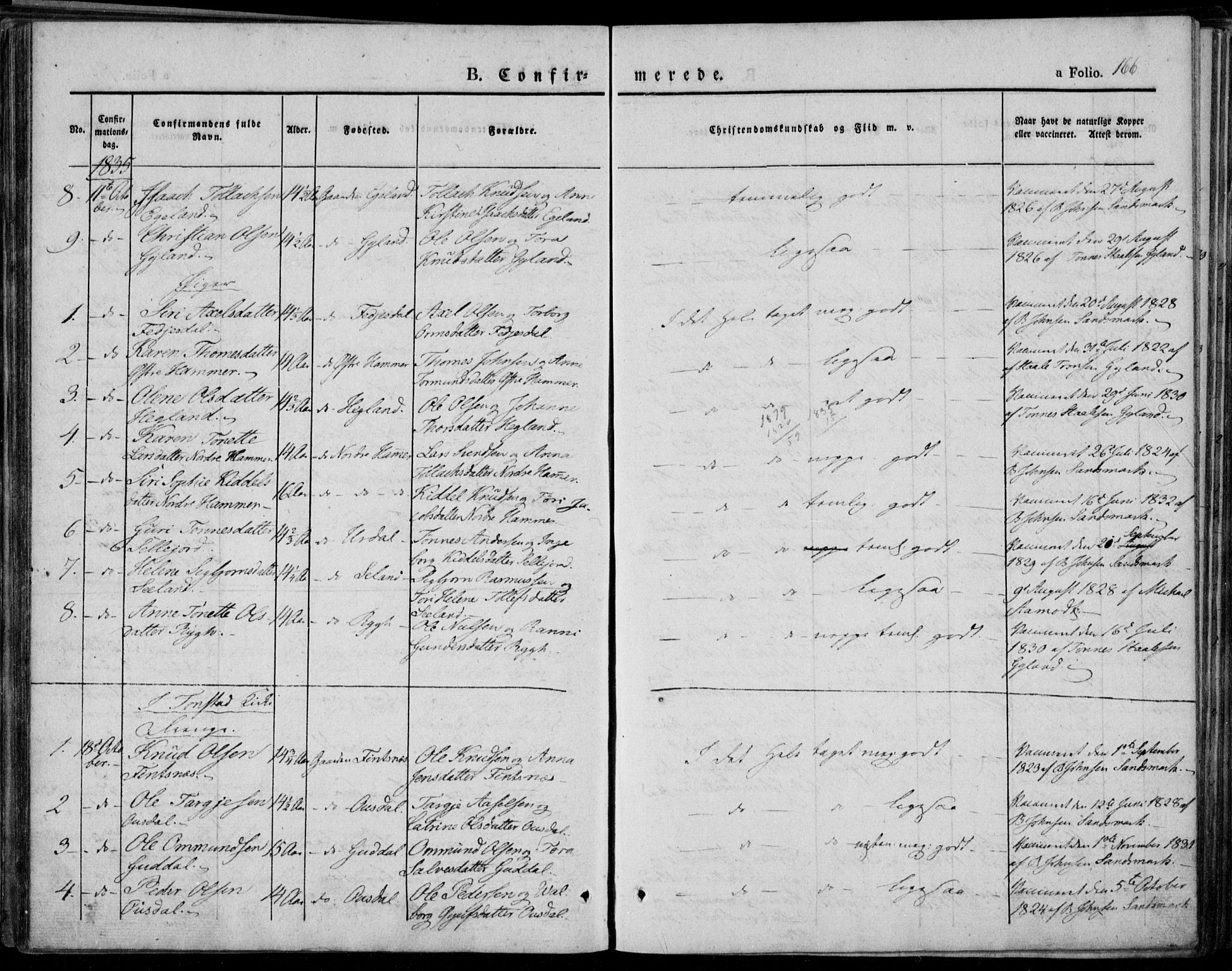 Bakke sokneprestkontor, AV/SAK-1111-0002/F/Fa/Faa/L0004: Parish register (official) no. A 4, 1834-1846, p. 166