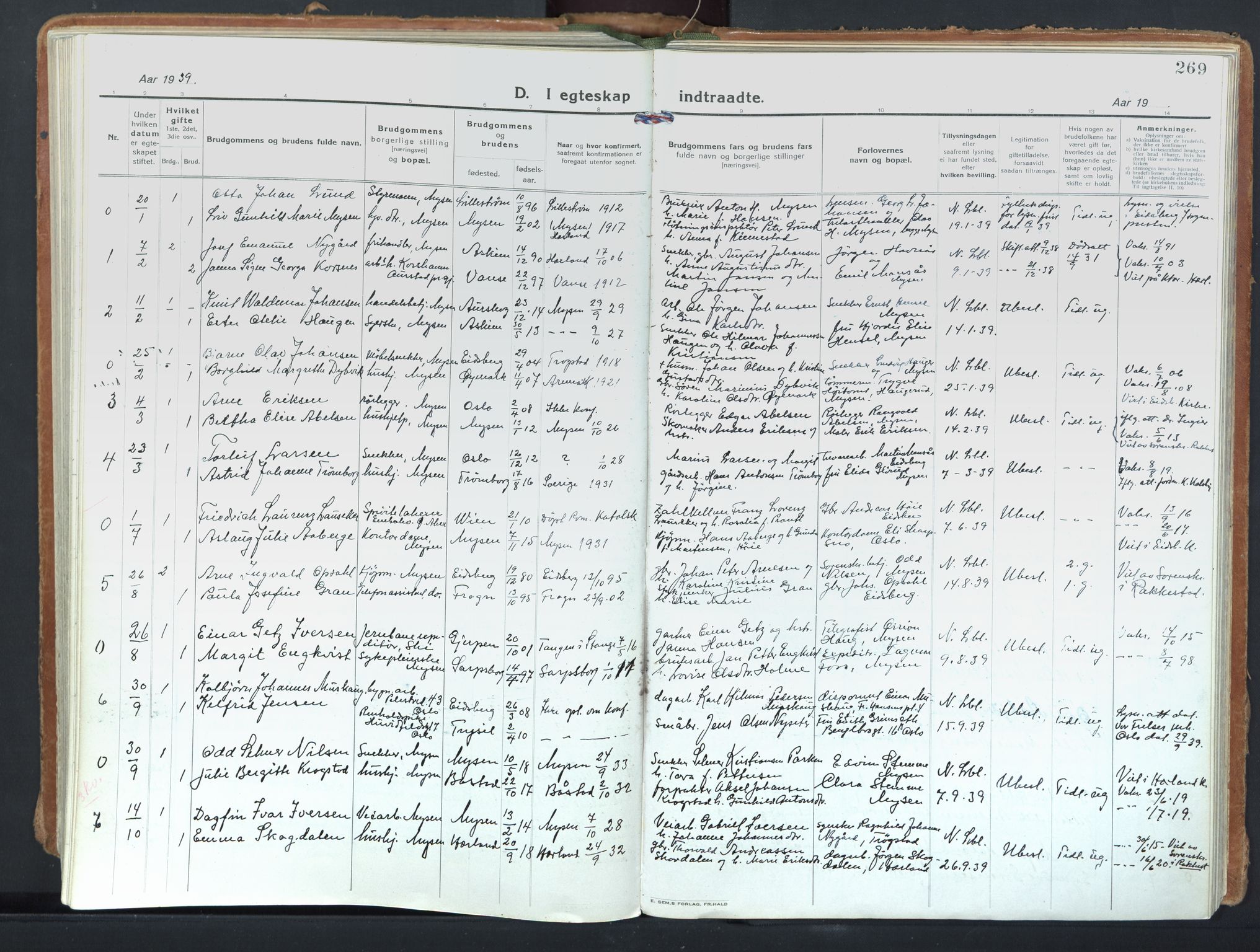 Eidsberg prestekontor Kirkebøker, SAO/A-10905/F/Fd/L0001: Parish register (official) no. IV 1, 1921-1948, p. 269