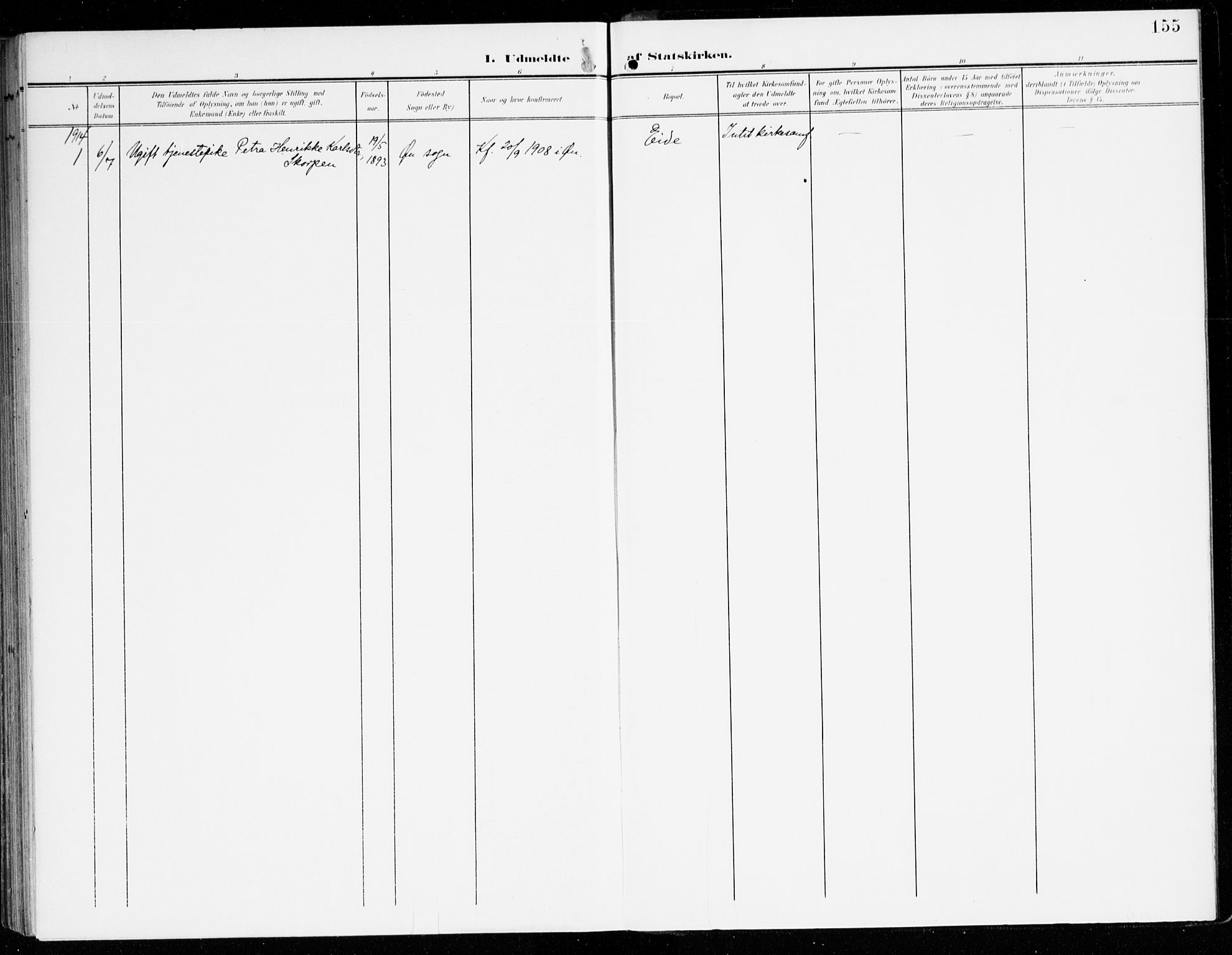 Hyllestad sokneprestembete, SAB/A-80401: Parish register (official) no. D 2, 1905-1919, p. 155