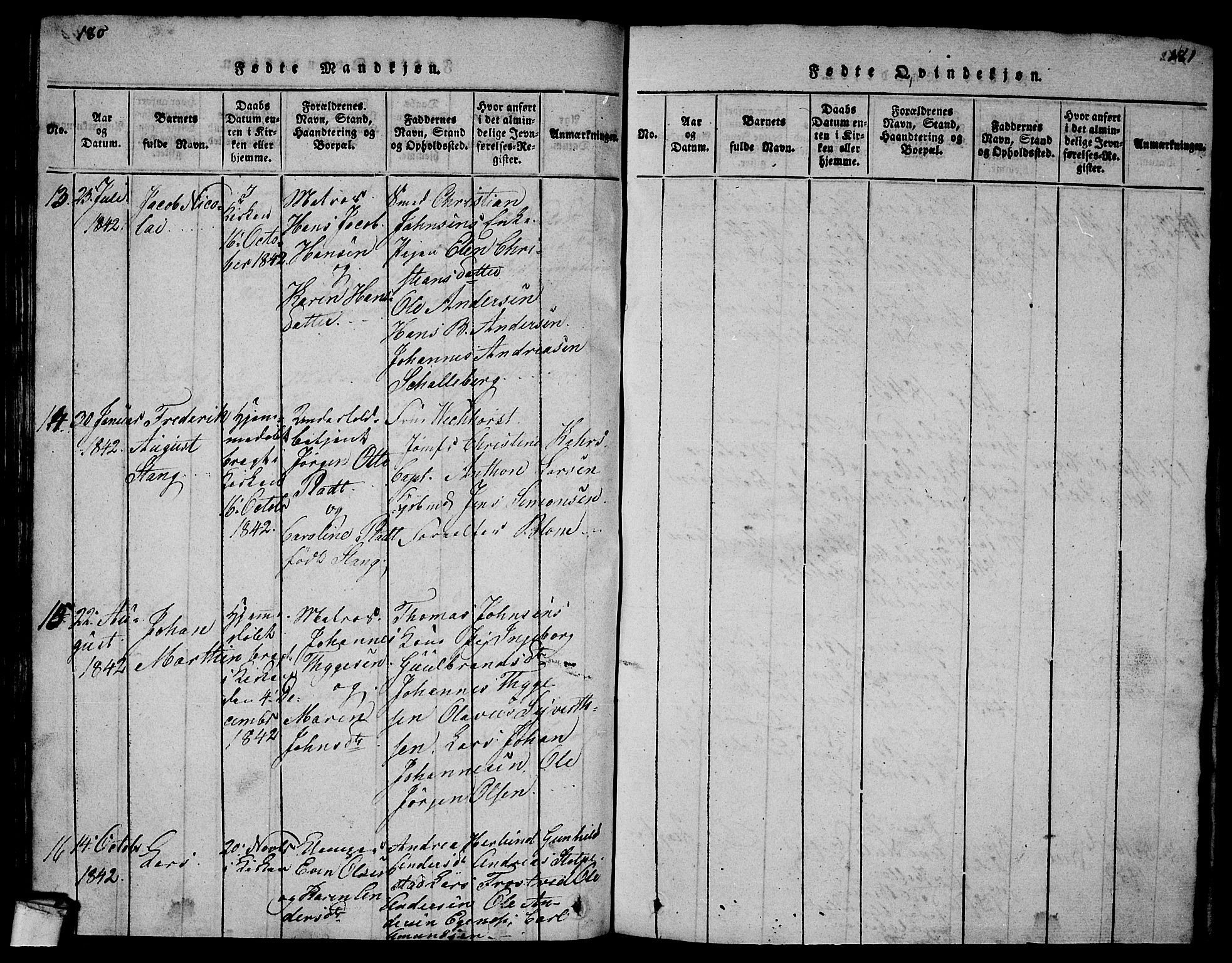 Larvik kirkebøker, AV/SAKO-A-352/G/Gb/L0001: Parish register (copy) no. II 1, 1818-1843, p. 180-181