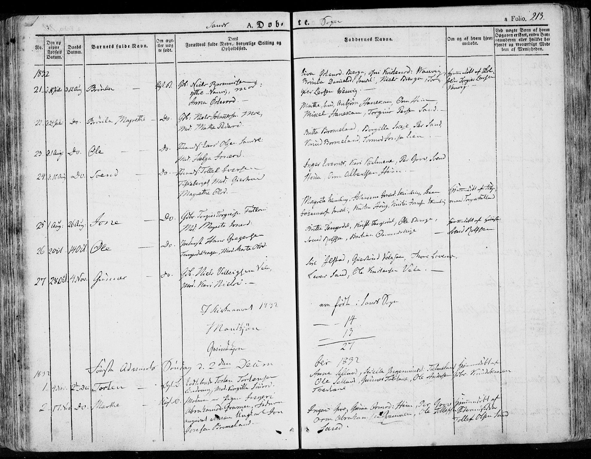 Jelsa sokneprestkontor, SAST/A-101842/01/IV: Parish register (official) no. A 6.1, 1828-1853, p. 213