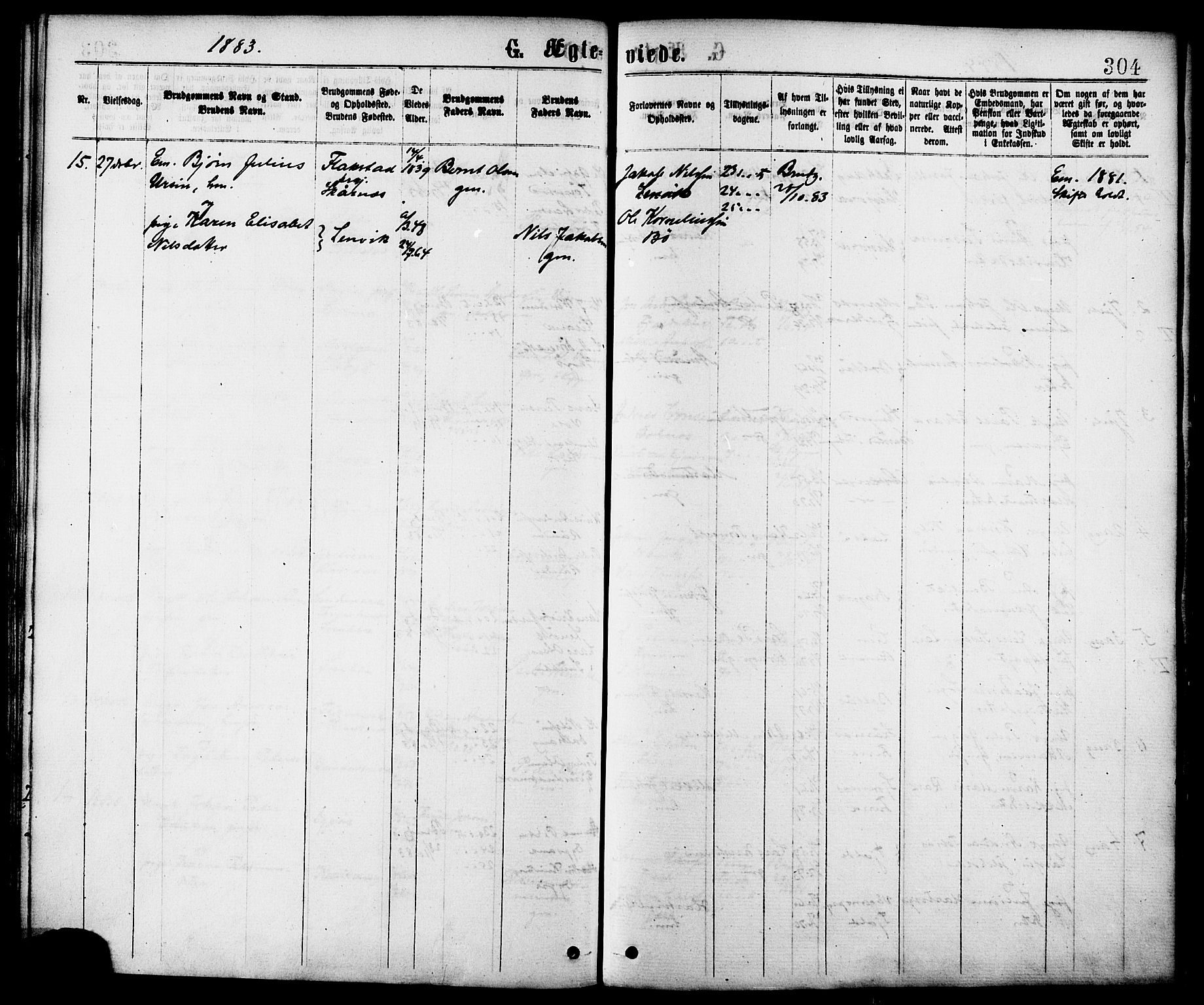 Ministerialprotokoller, klokkerbøker og fødselsregistre - Nordland, AV/SAT-A-1459/863/L0897: Parish register (official) no. 863A09, 1872-1886, p. 304