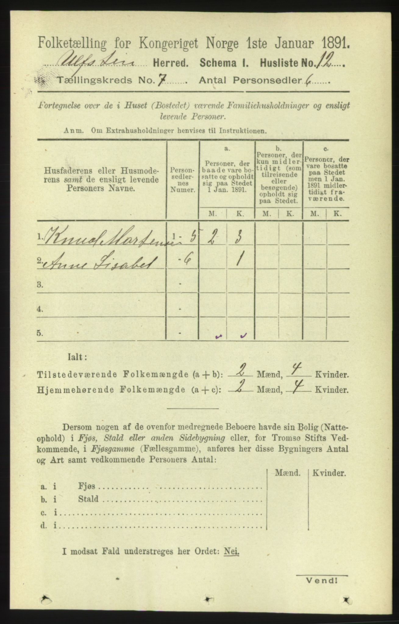 RA, 1891 census for 1516 Ulstein, 1891, p. 2130