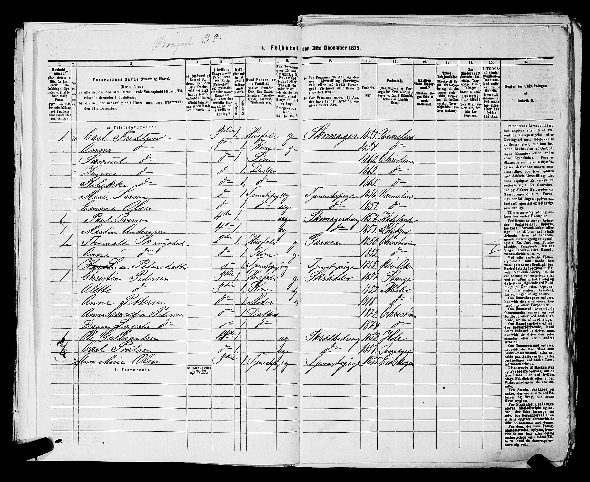 RA, 1875 census for 0301 Kristiania, 1875, p. 2011