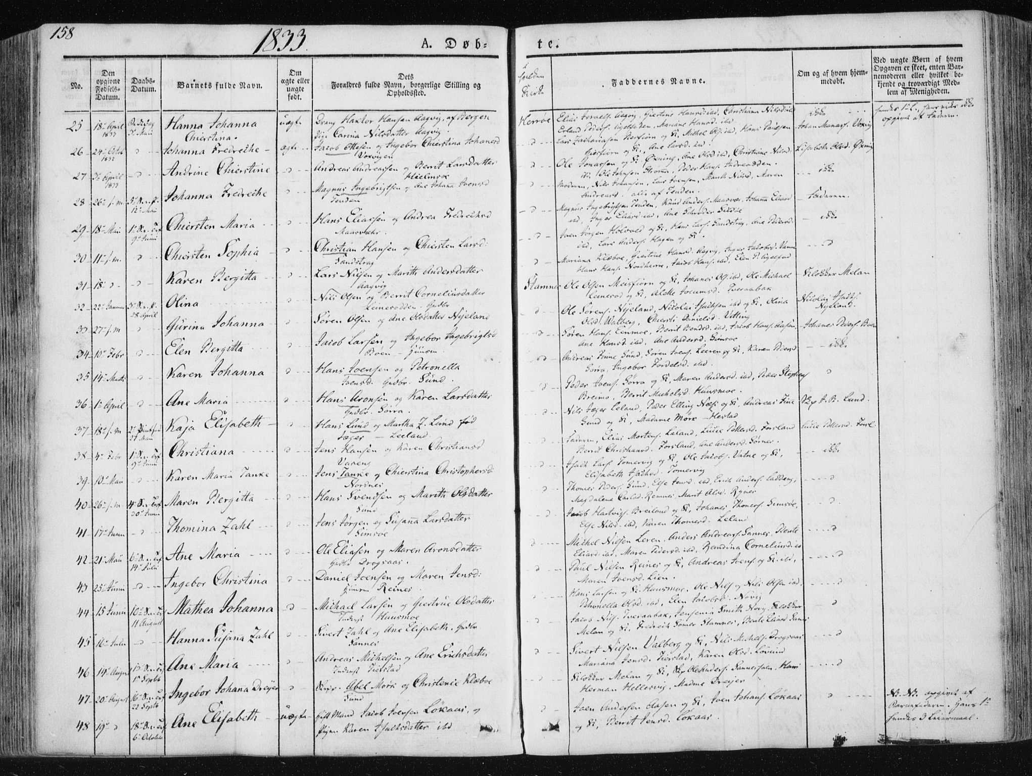Ministerialprotokoller, klokkerbøker og fødselsregistre - Nordland, SAT/A-1459/830/L0446: Parish register (official) no. 830A10, 1831-1865, p. 158