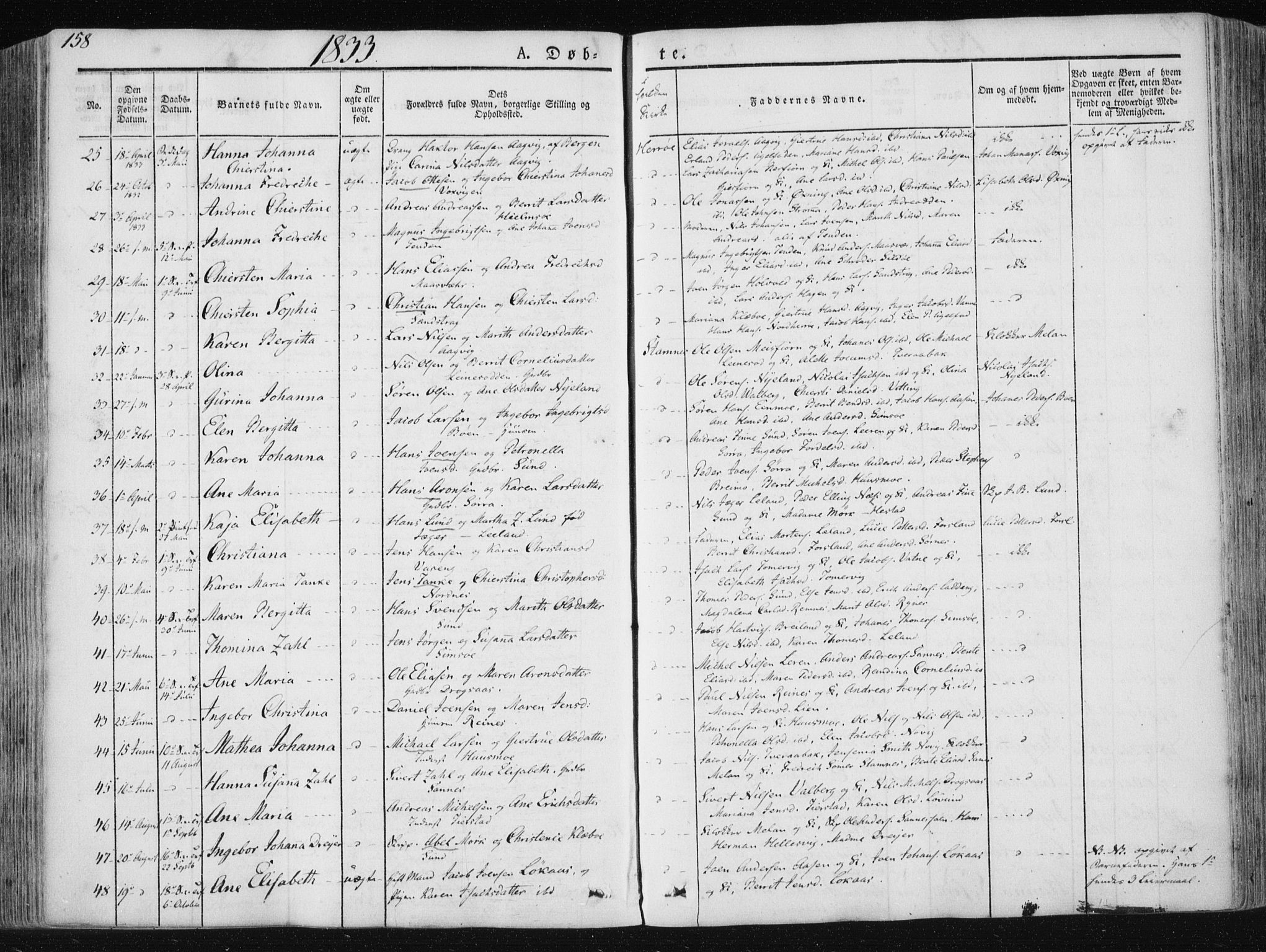 Ministerialprotokoller, klokkerbøker og fødselsregistre - Nordland, AV/SAT-A-1459/830/L0446: Parish register (official) no. 830A10, 1831-1865, p. 158