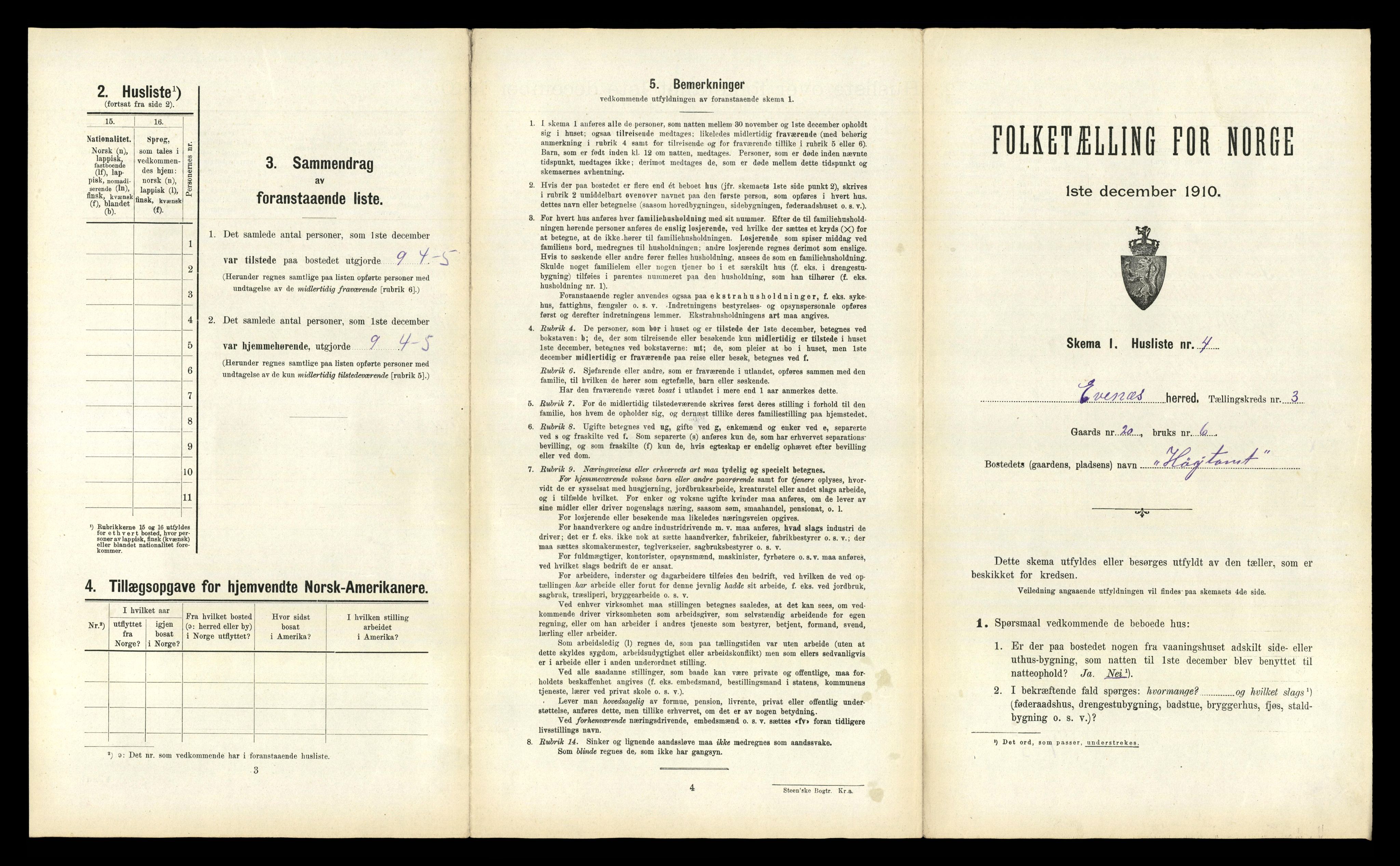 RA, 1910 census for Evenes, 1910, p. 369