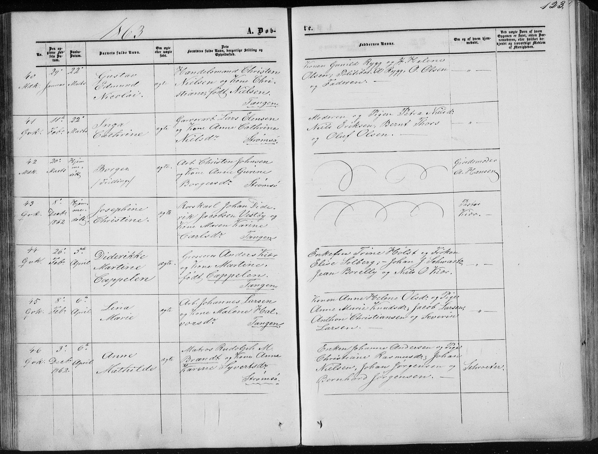 Strømsø kirkebøker, AV/SAKO-A-246/F/Fa/L0015: Parish register (official) no. I 15, 1859-1868, p. 123