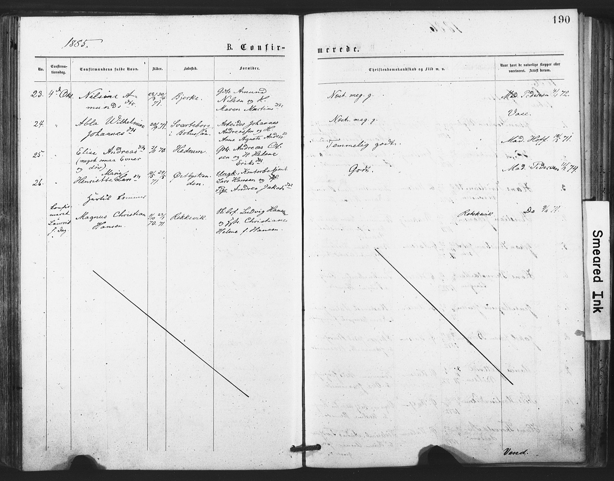 Tjølling kirkebøker, AV/SAKO-A-60/F/Fa/L0008: Parish register (official) no. 8, 1877-1886, p. 190