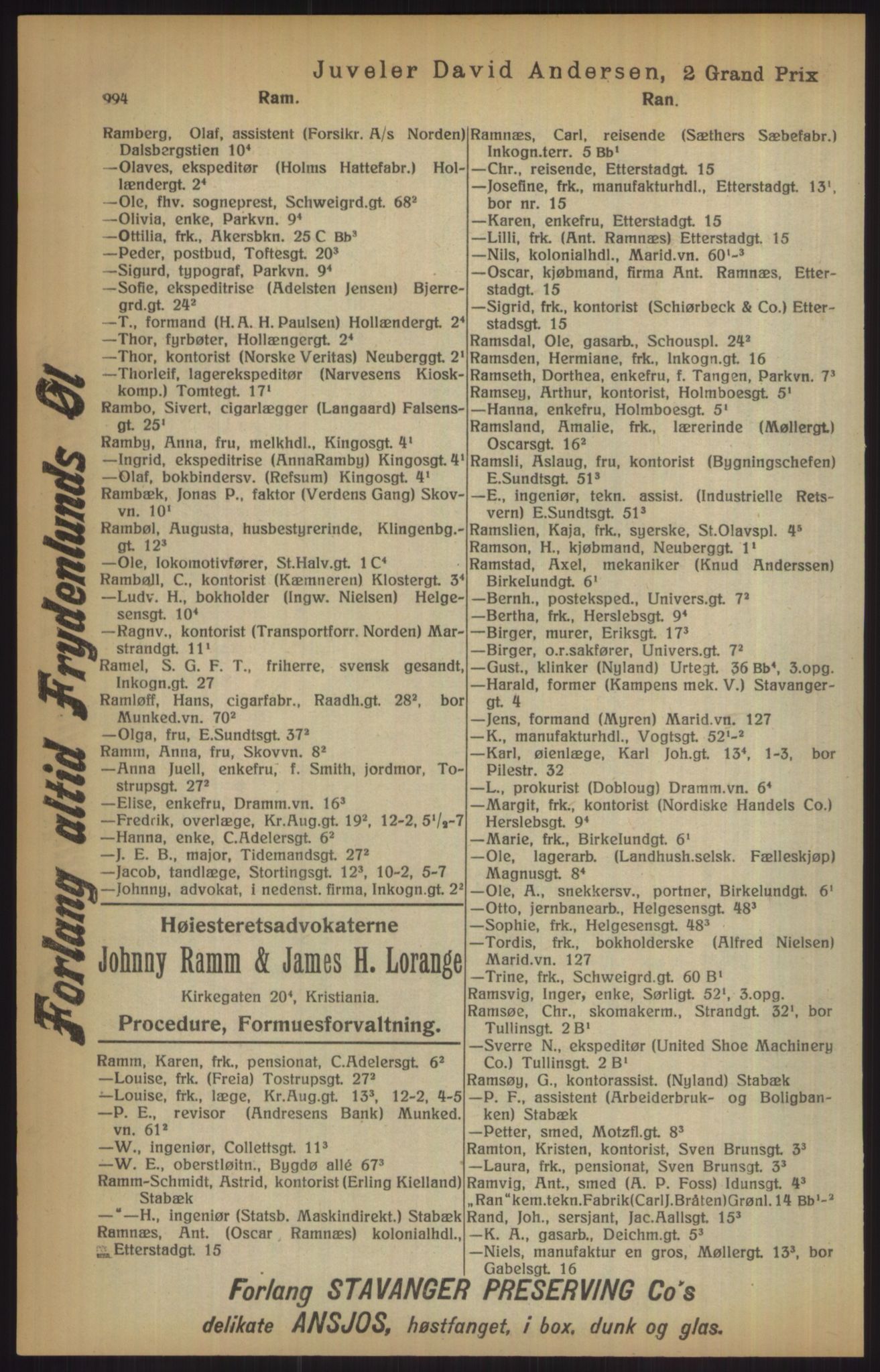 Kristiania/Oslo adressebok, PUBL/-, 1915, p. 994