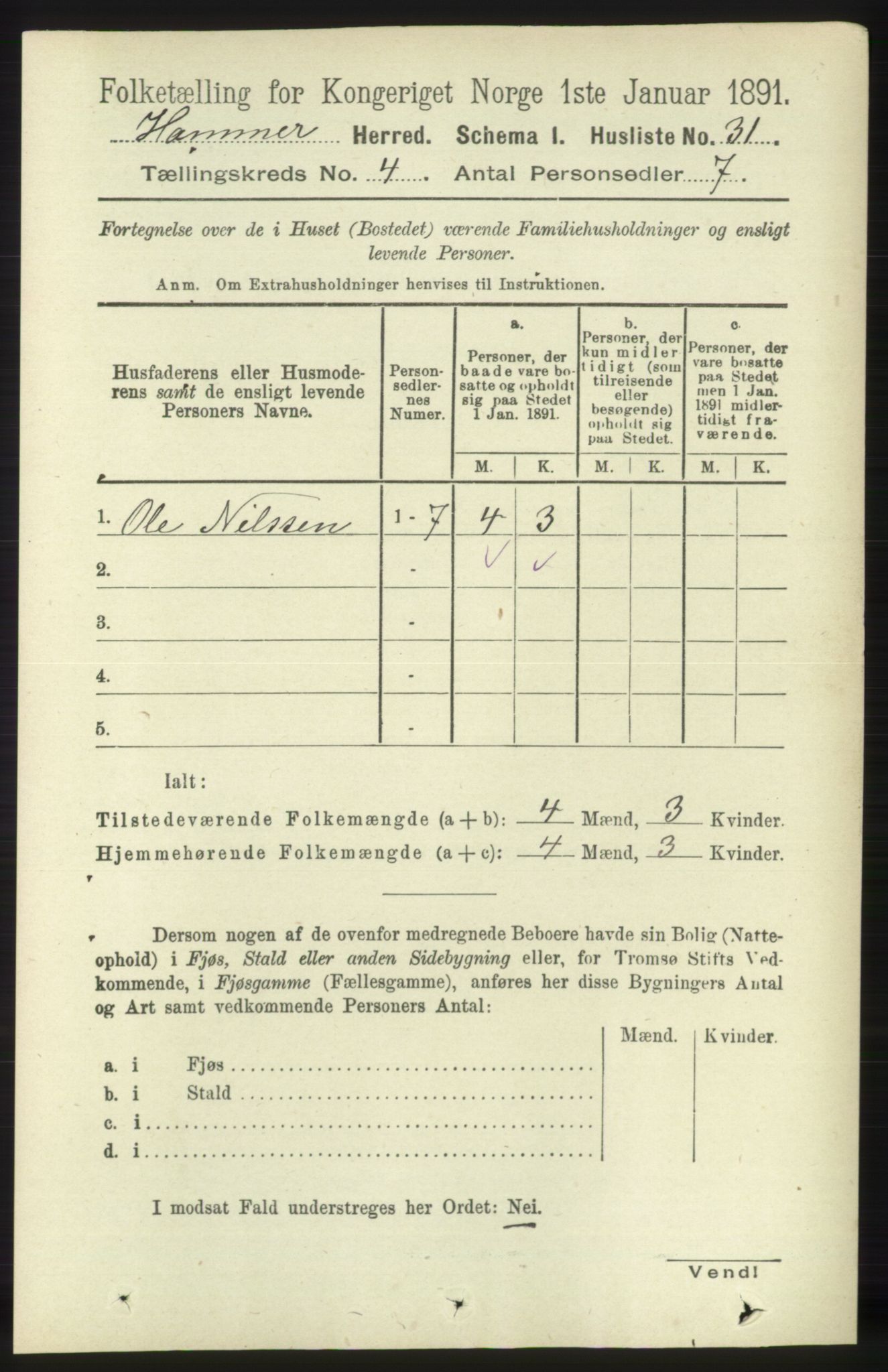 RA, 1891 census for 1254 Hamre, 1891, p. 922