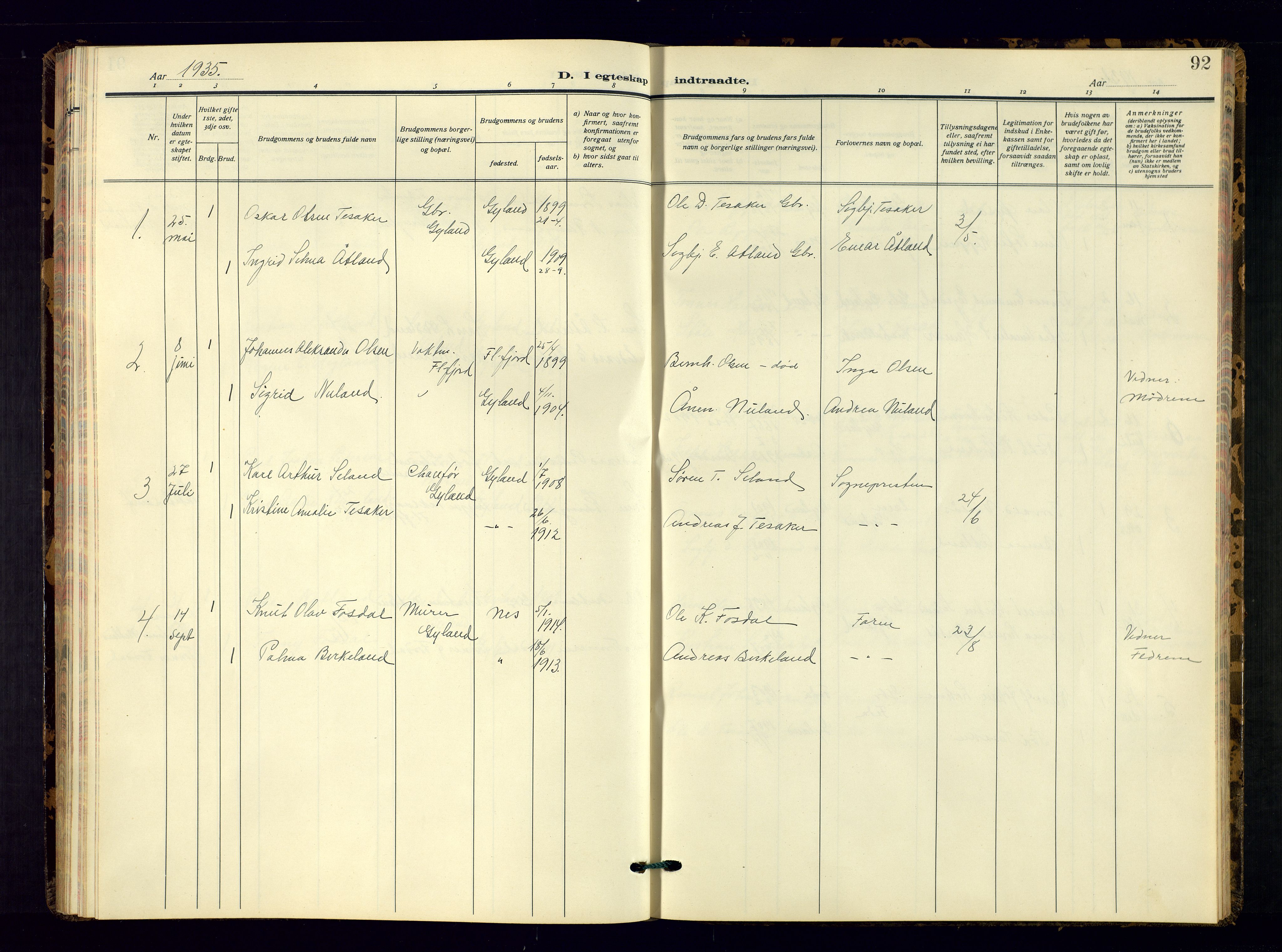 Bakke sokneprestkontor, SAK/1111-0002/F/Fb/Fbb/L0005: Parish register (copy) no. B 5, 1927-1947, p. 92