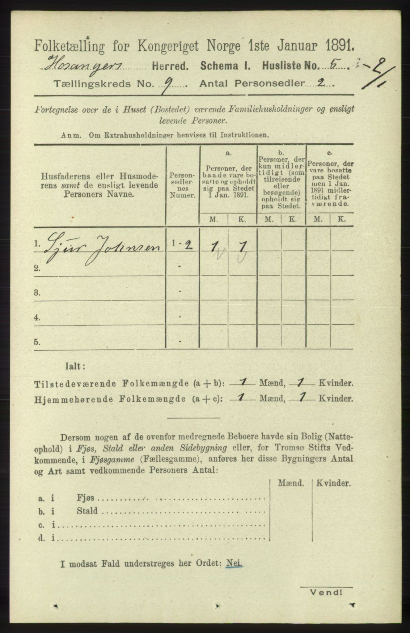 RA, 1891 census for 1253 Hosanger, 1891, p. 3274