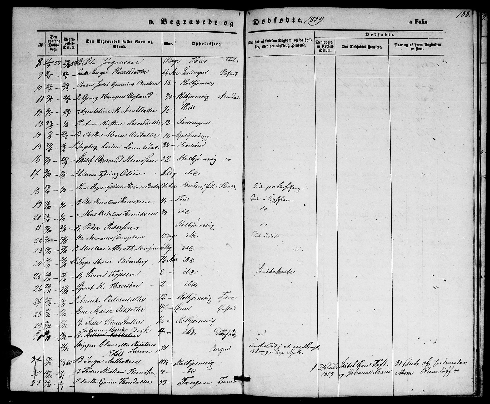 Hisøy sokneprestkontor, SAK/1111-0020/F/Fb/L0001: Parish register (copy) no. B 1, 1849-1872, p. 188