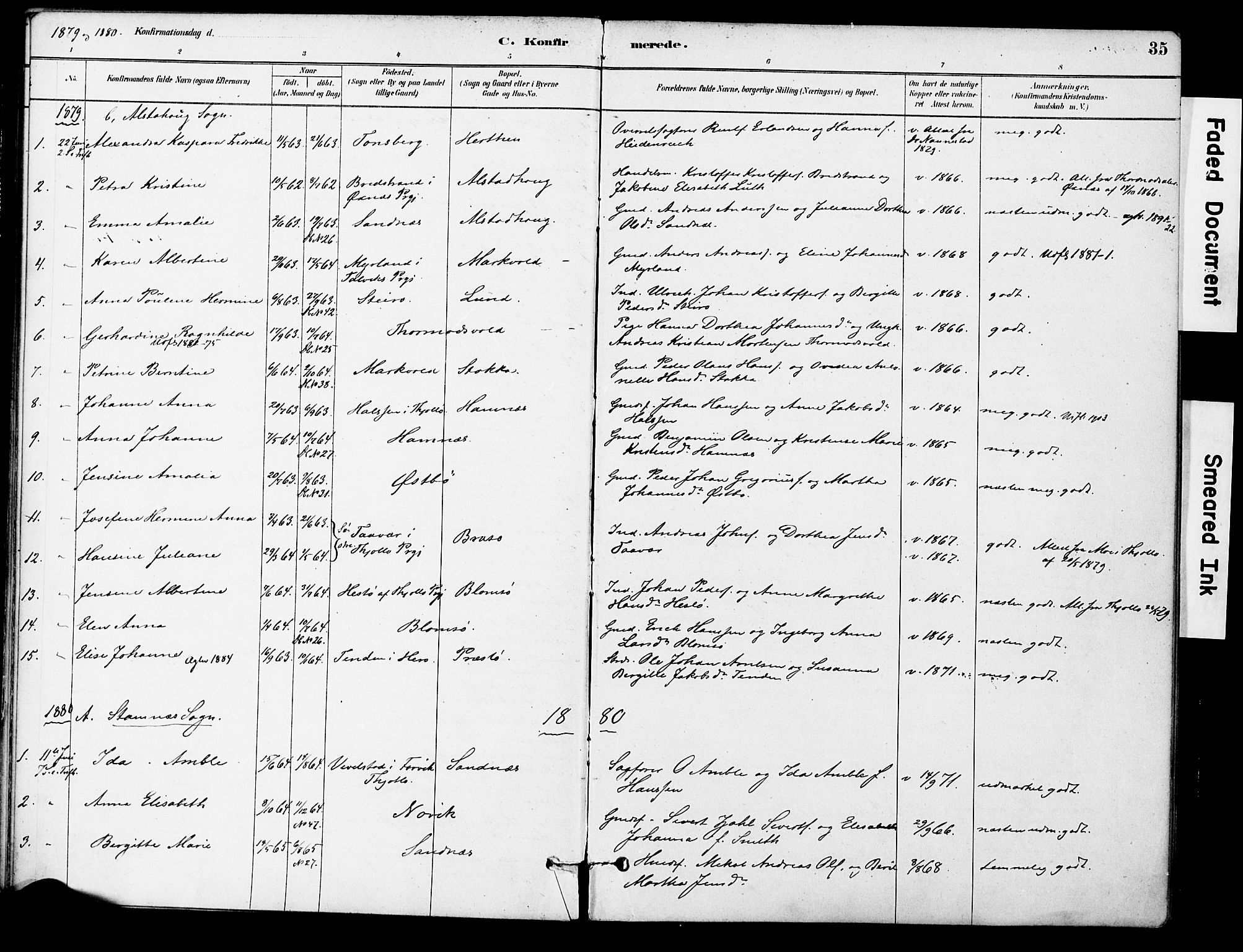Ministerialprotokoller, klokkerbøker og fødselsregistre - Nordland, AV/SAT-A-1459/830/L0450: Parish register (official) no. 830A14, 1879-1896, p. 35