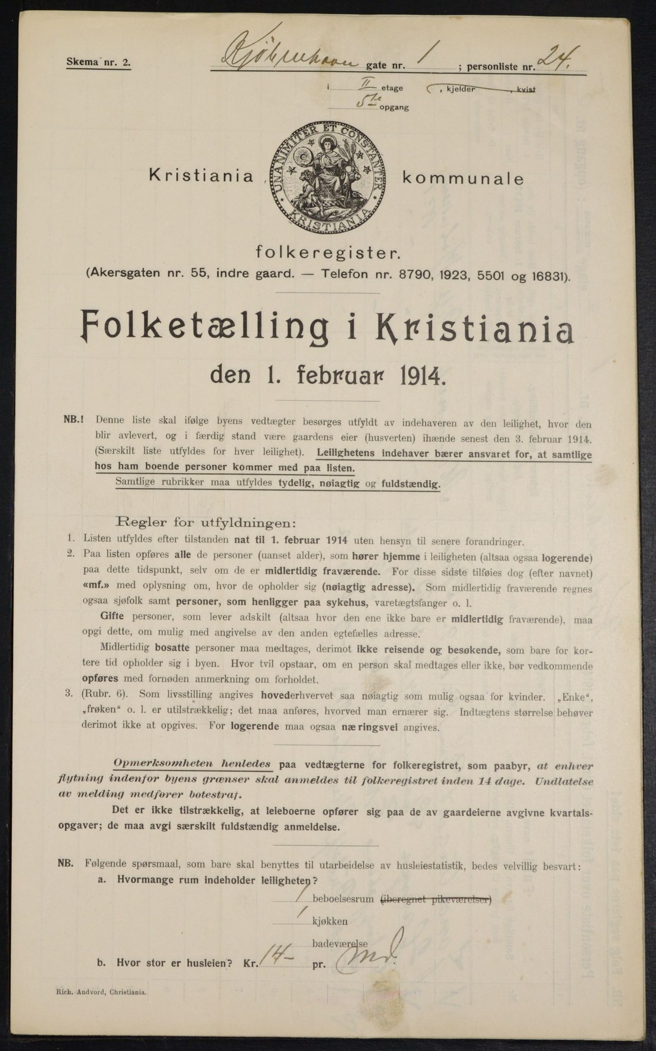 OBA, Municipal Census 1914 for Kristiania, 1914, p. 54919