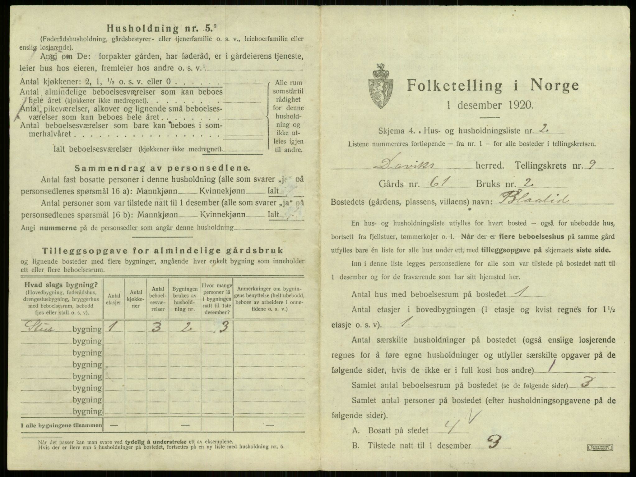 SAB, 1920 census for Davik, 1920, p. 648