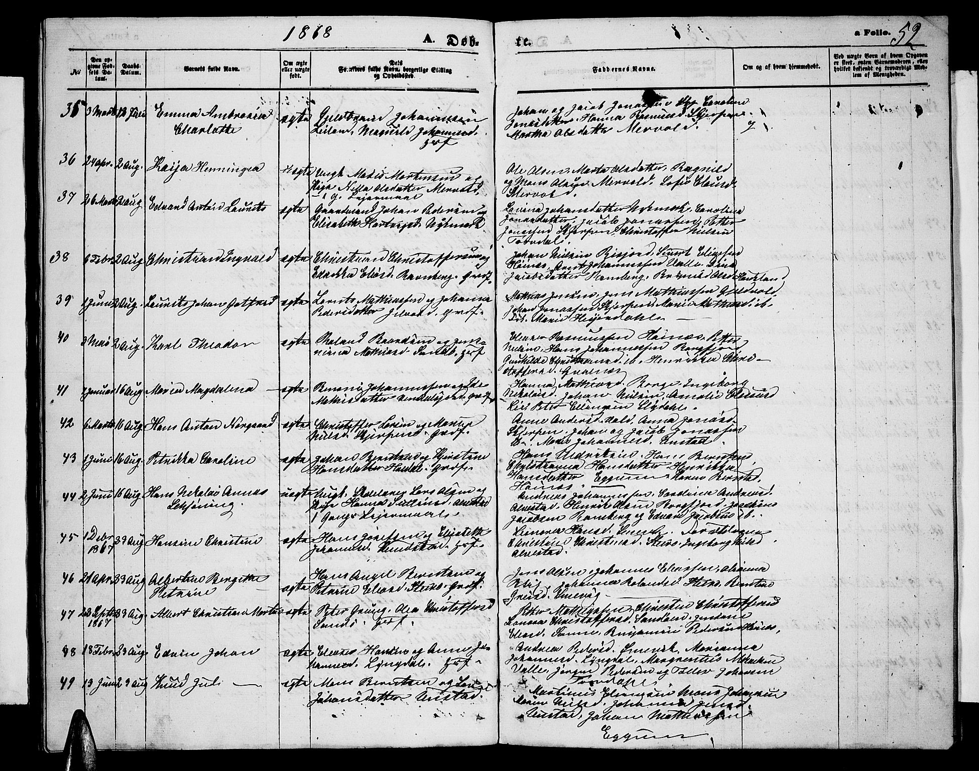 Ministerialprotokoller, klokkerbøker og fødselsregistre - Nordland, SAT/A-1459/880/L1140: Parish register (copy) no. 880C02, 1861-1875, p. 52