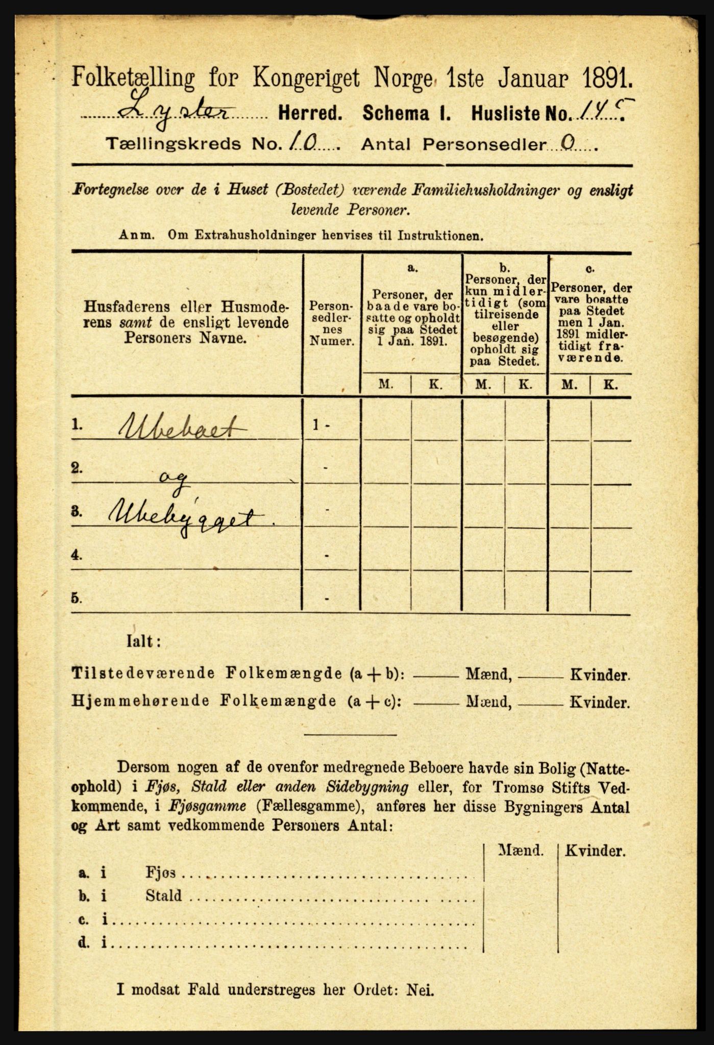 RA, 1891 census for 1426 Luster, 1891, p. 3113