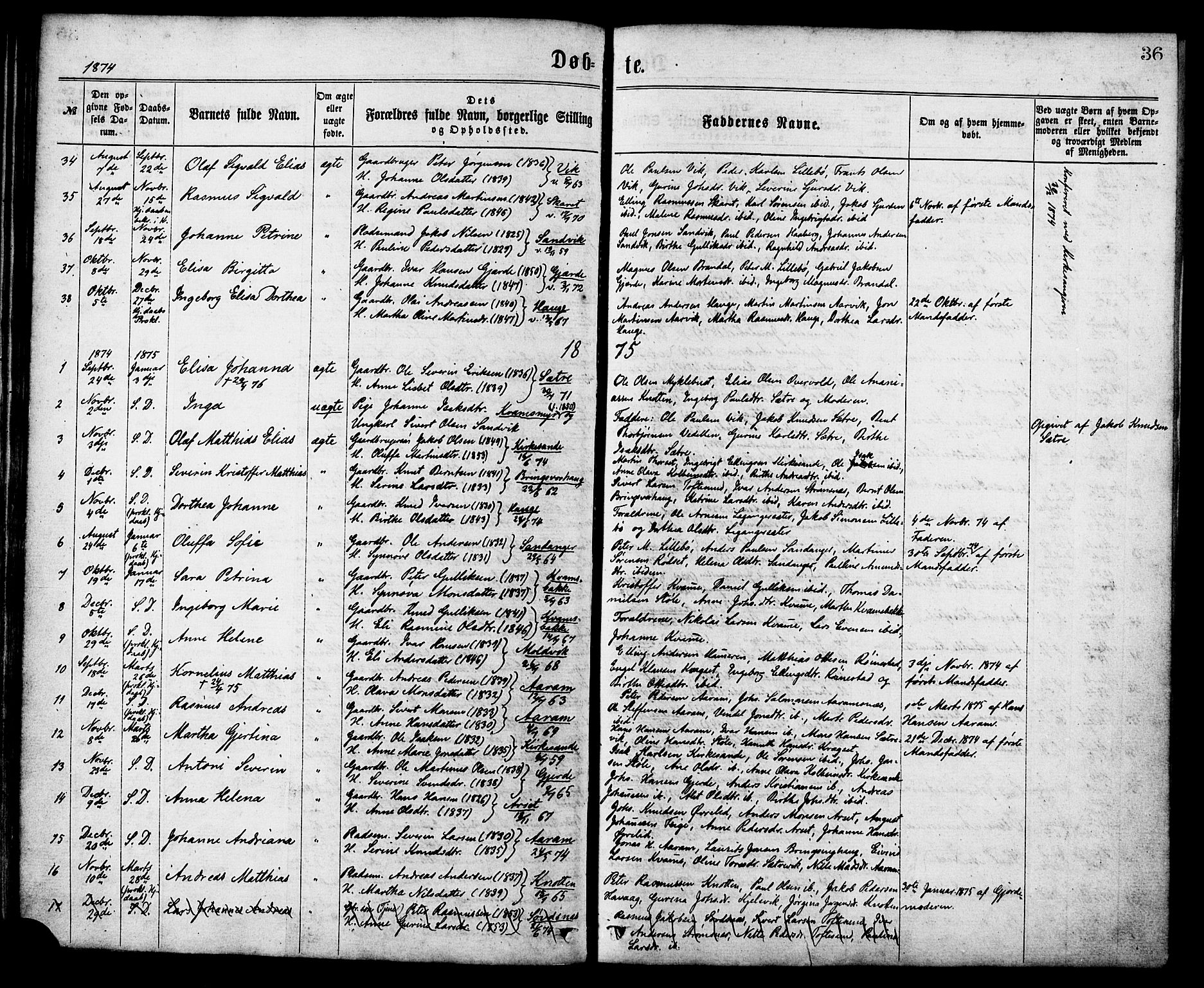 Ministerialprotokoller, klokkerbøker og fødselsregistre - Møre og Romsdal, AV/SAT-A-1454/503/L0035: Parish register (official) no. 503A03, 1865-1884, p. 36