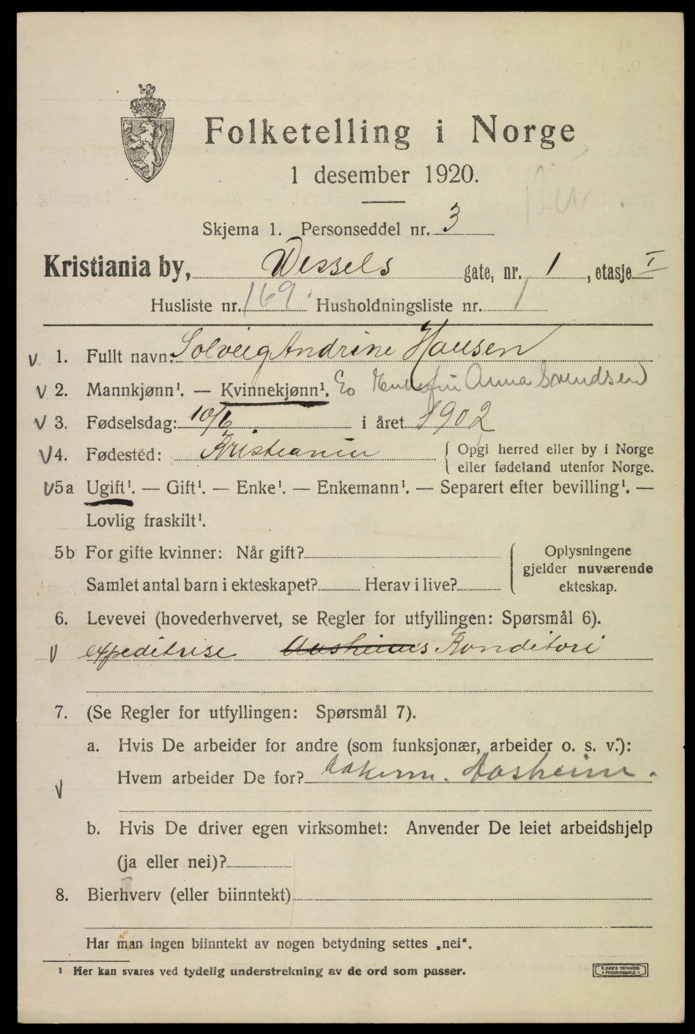 SAO, 1920 census for Kristiania, 1920, p. 651599