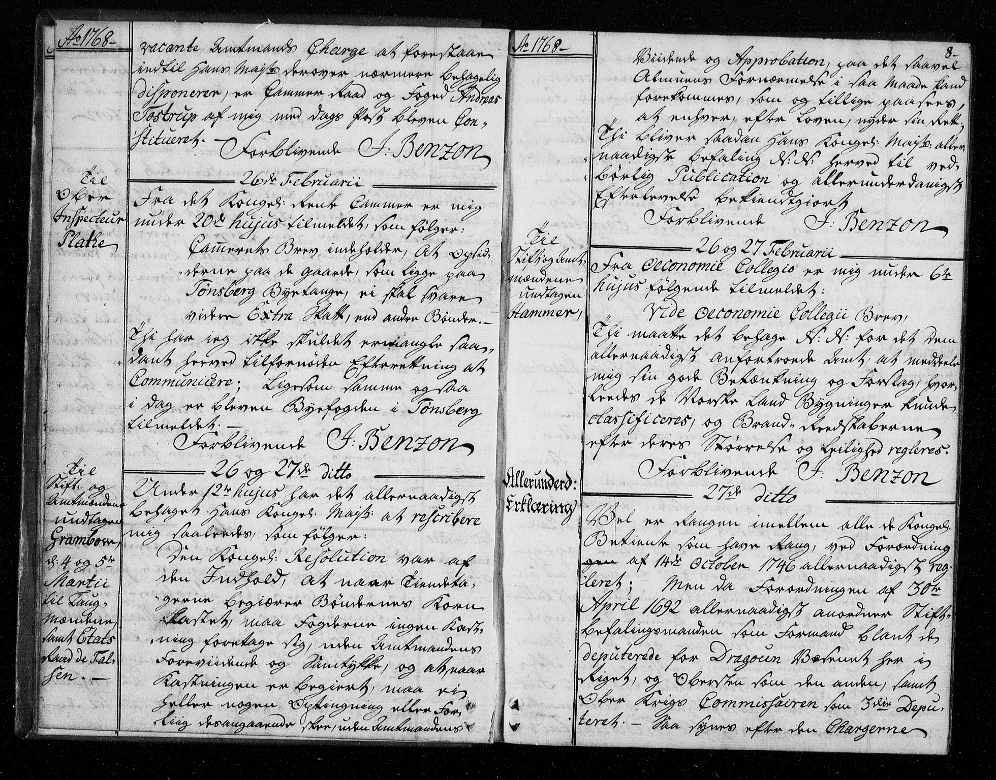 Stattholderembetet 1572-1771, AV/RA-EA-2870/Bf/L0007: Stattholderprotokoll (allmenn kopibok), 1768-1769, p. 7b-8a