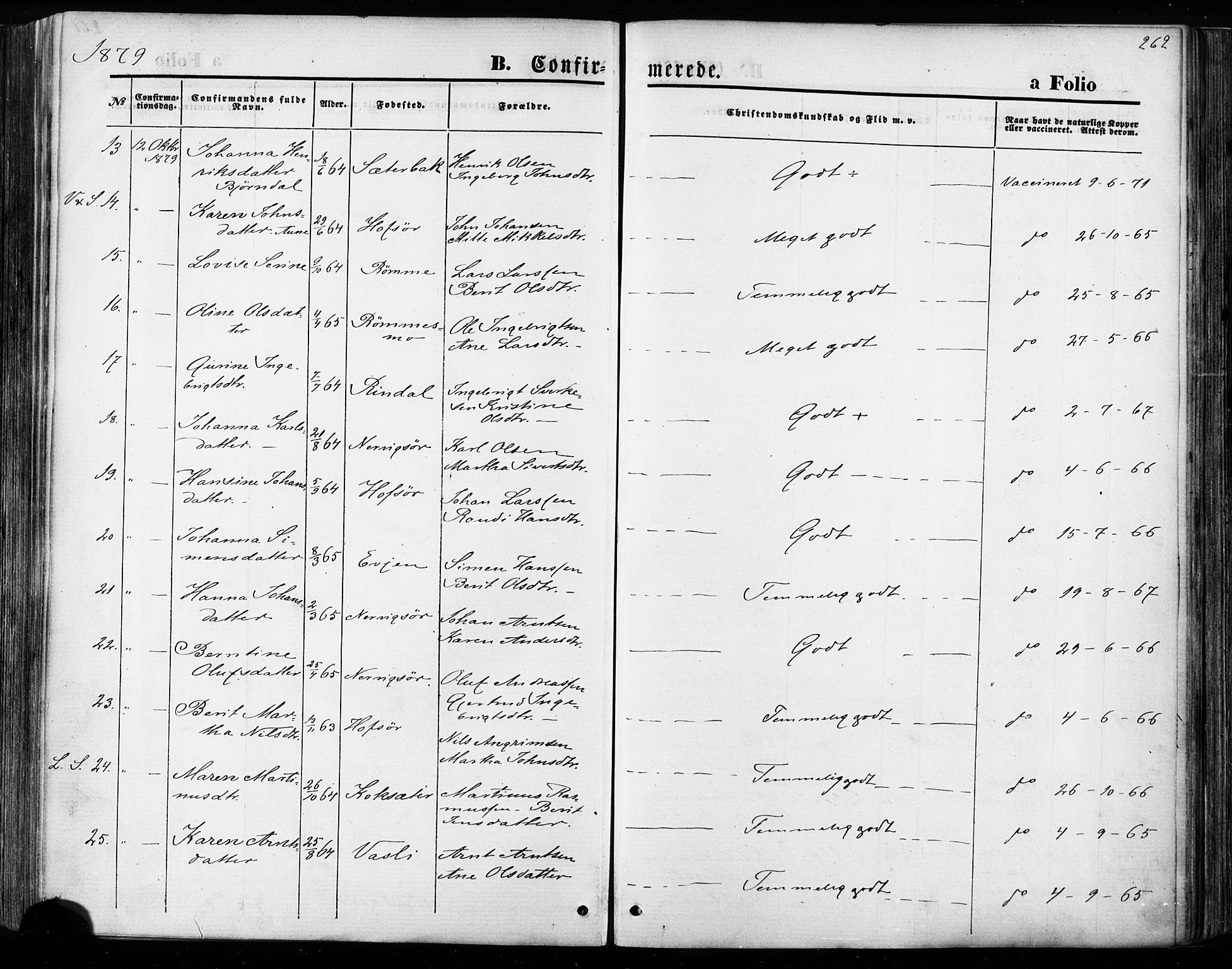 Ministerialprotokoller, klokkerbøker og fødselsregistre - Sør-Trøndelag, AV/SAT-A-1456/668/L0807: Parish register (official) no. 668A07, 1870-1880, p. 262