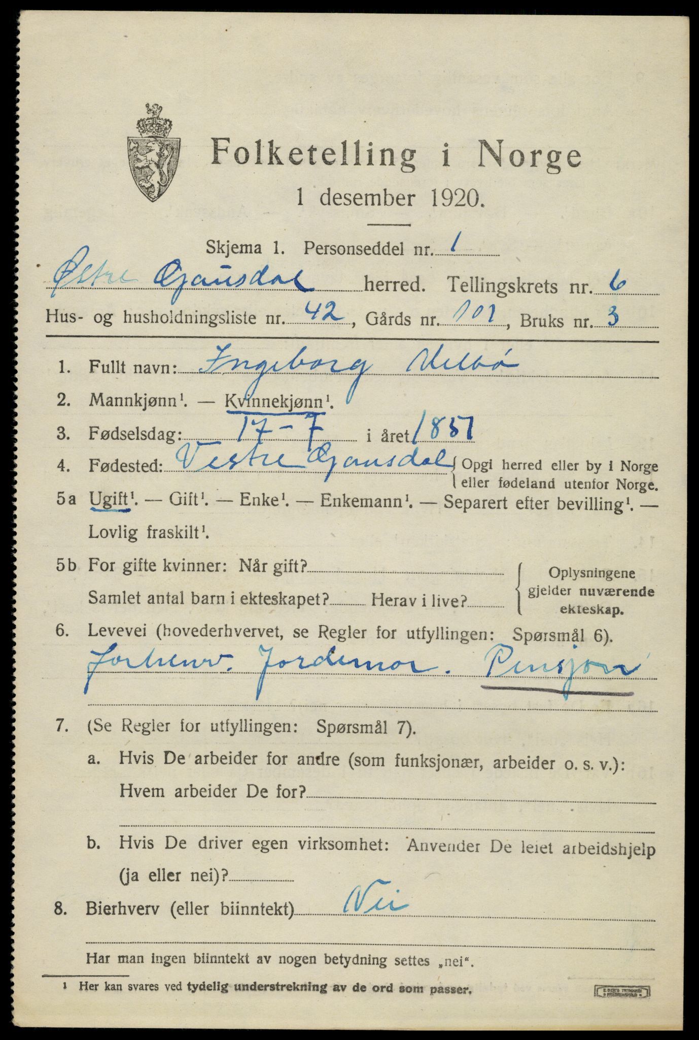 SAH, 1920 census for Østre Gausdal, 1920, p. 3842