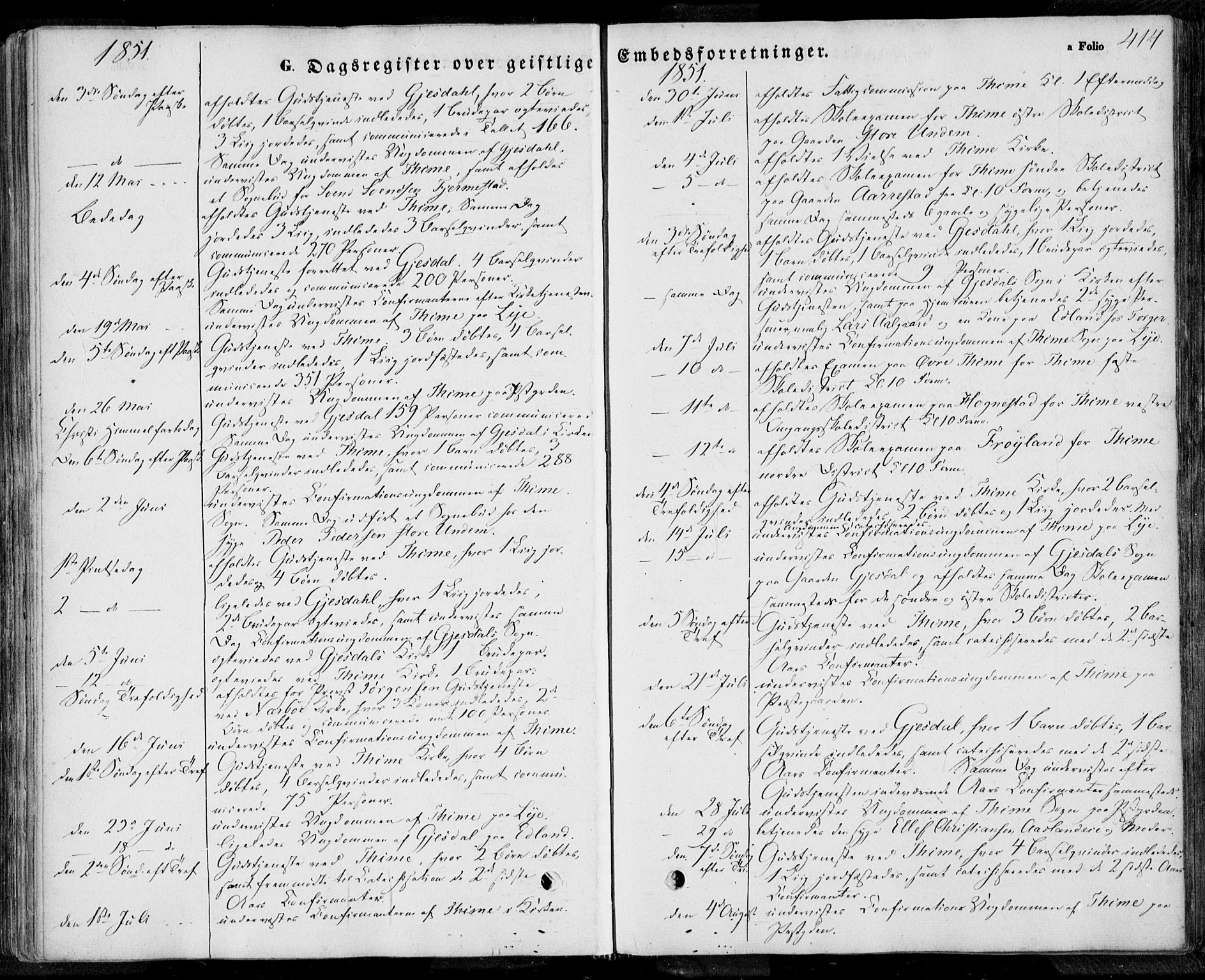 Lye sokneprestkontor, AV/SAST-A-101794/001/30BA/L0006: Parish register (official) no. A 5.2, 1842-1855, p. 414