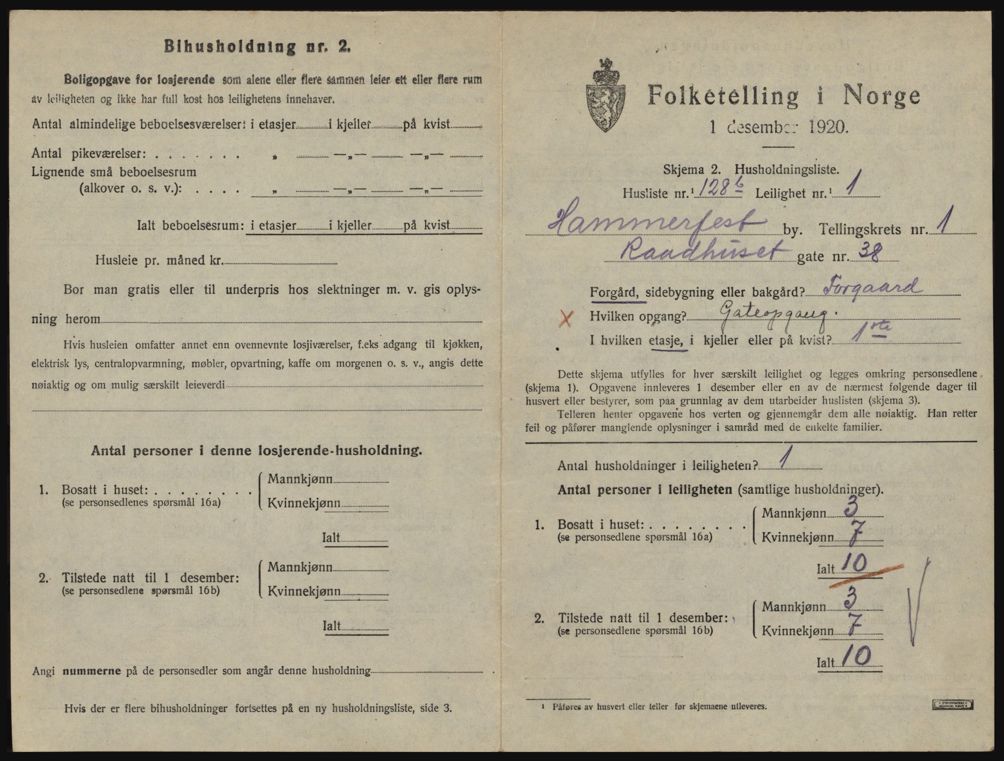 SATØ, 1920 census for Hammerfest, 1920, p. 1426