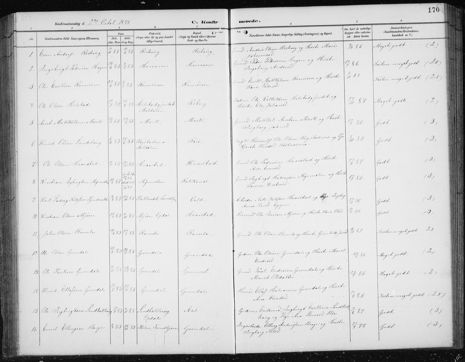 Ministerialprotokoller, klokkerbøker og fødselsregistre - Sør-Trøndelag, SAT/A-1456/674/L0876: Parish register (copy) no. 674C03, 1892-1912, p. 176