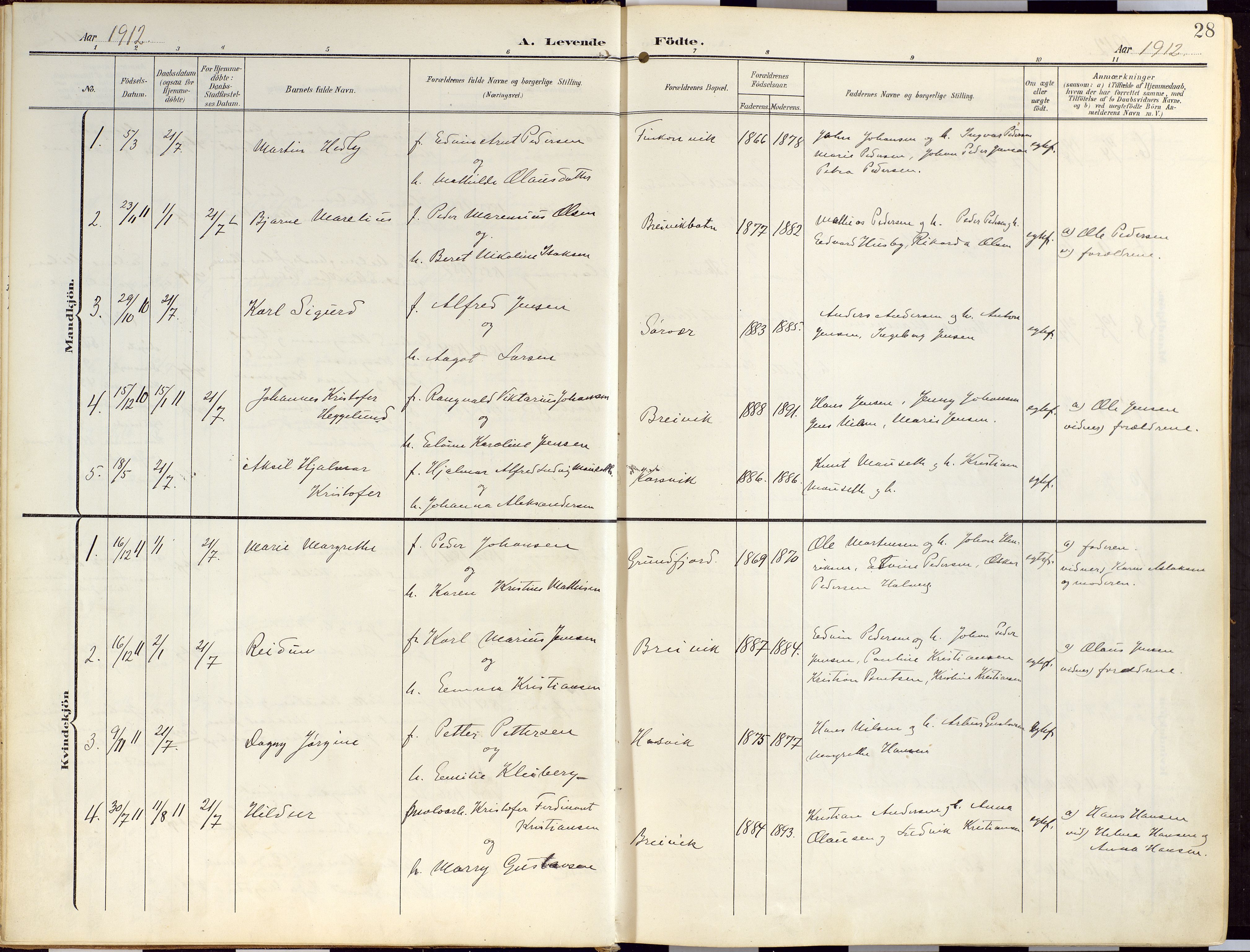 Loppa sokneprestkontor, SATØ/S-1339/H/Ha/L0010kirke: Parish register (official) no. 10, 1907-1922, p. 28