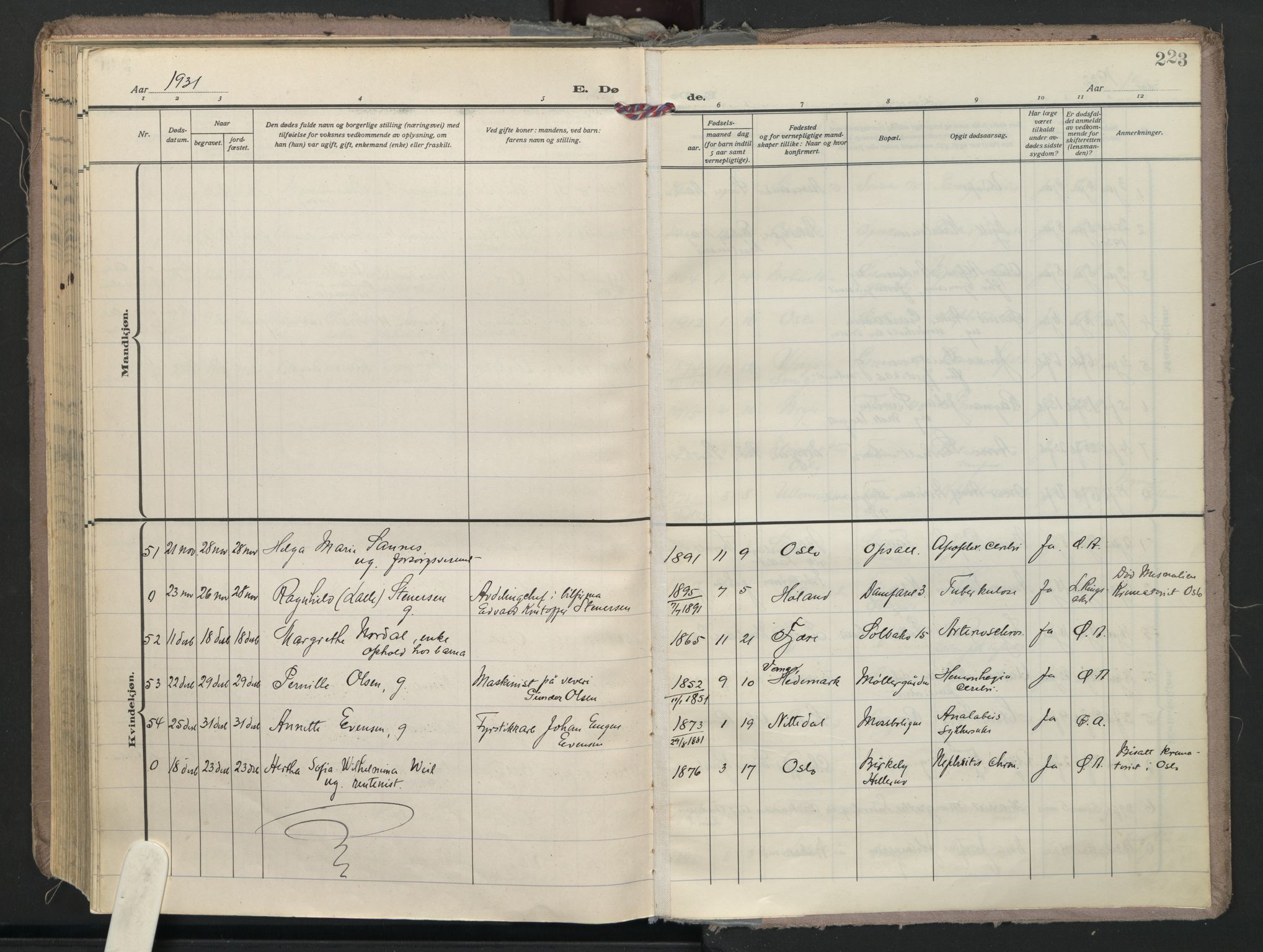 Østre Aker prestekontor Kirkebøker, AV/SAO-A-10840/F/Fa/L0014: Parish register (official) no. I 14, 1926-1936, p. 223
