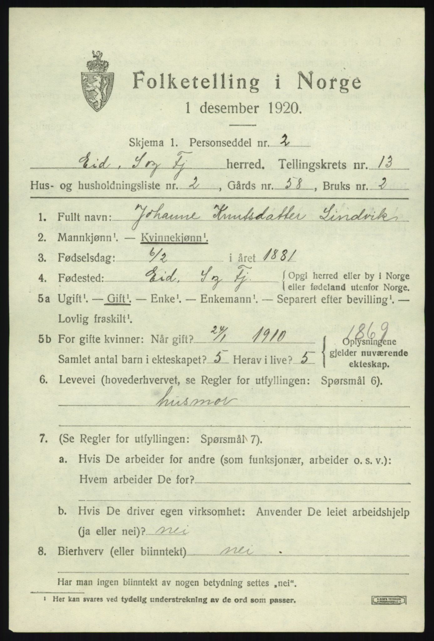 SAB, 1920 census for Eid, 1920, p. 7772