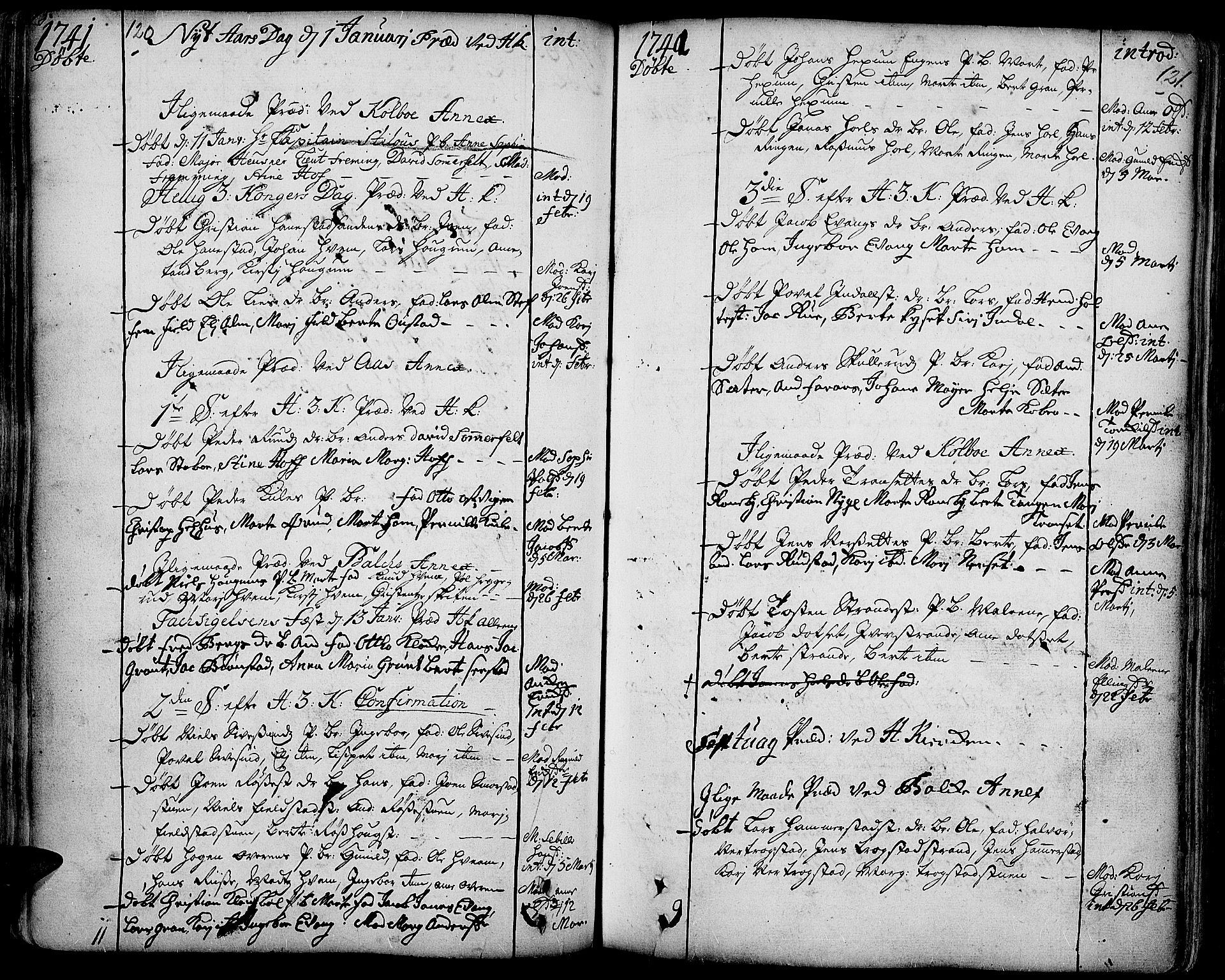 Toten prestekontor, SAH/PREST-102/H/Ha/Haa/L0003: Parish register (official) no. 3, 1734-1751, p. 120-121