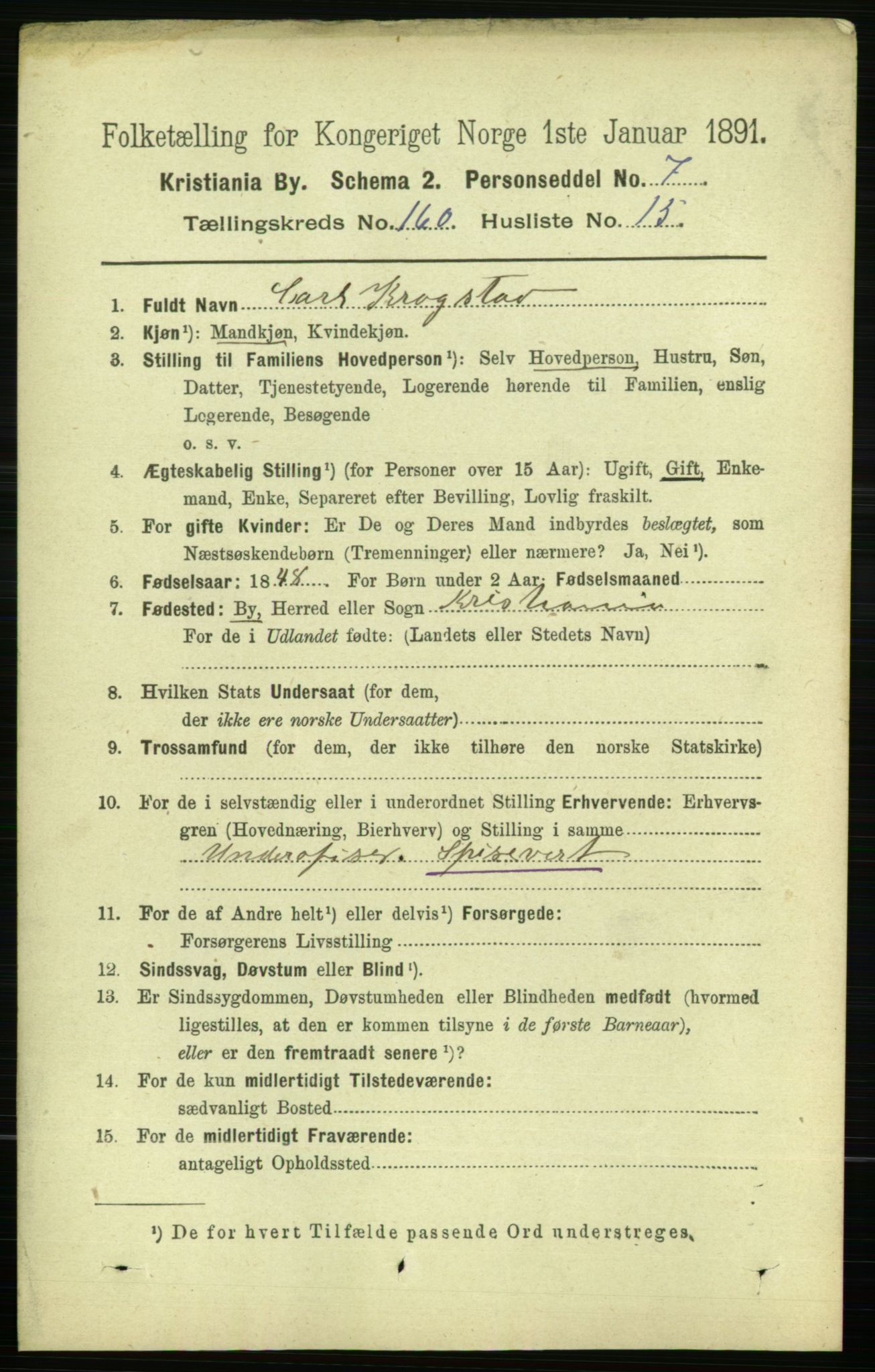 RA, 1891 census for 0301 Kristiania, 1891, p. 91048