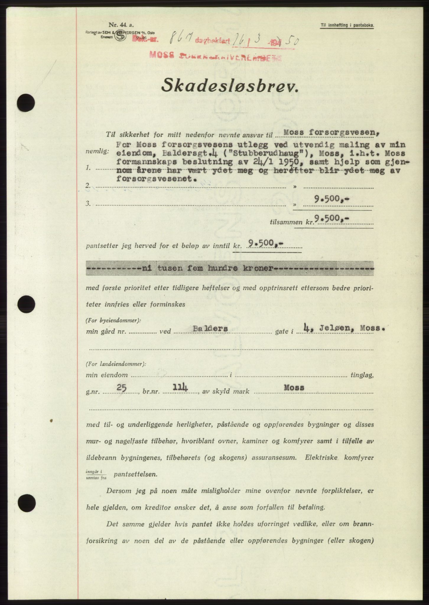 Moss sorenskriveri, AV/SAO-A-10168: Mortgage book no. B24, 1950-1950, Diary no: : 867/1950