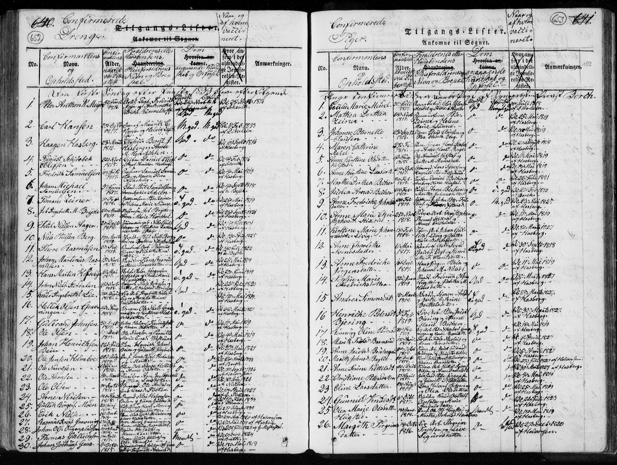 Kongsberg kirkebøker, SAKO/A-22/F/Fa/L0008: Parish register (official) no. I 8, 1816-1839, p. 652-653