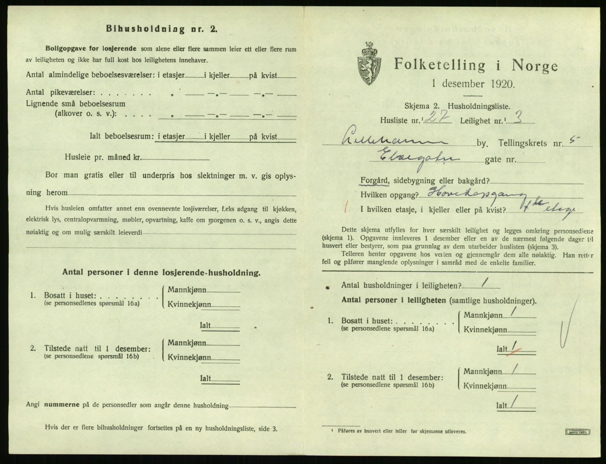 SAH, 1920 census for Lillehammer, 1920, p. 2296