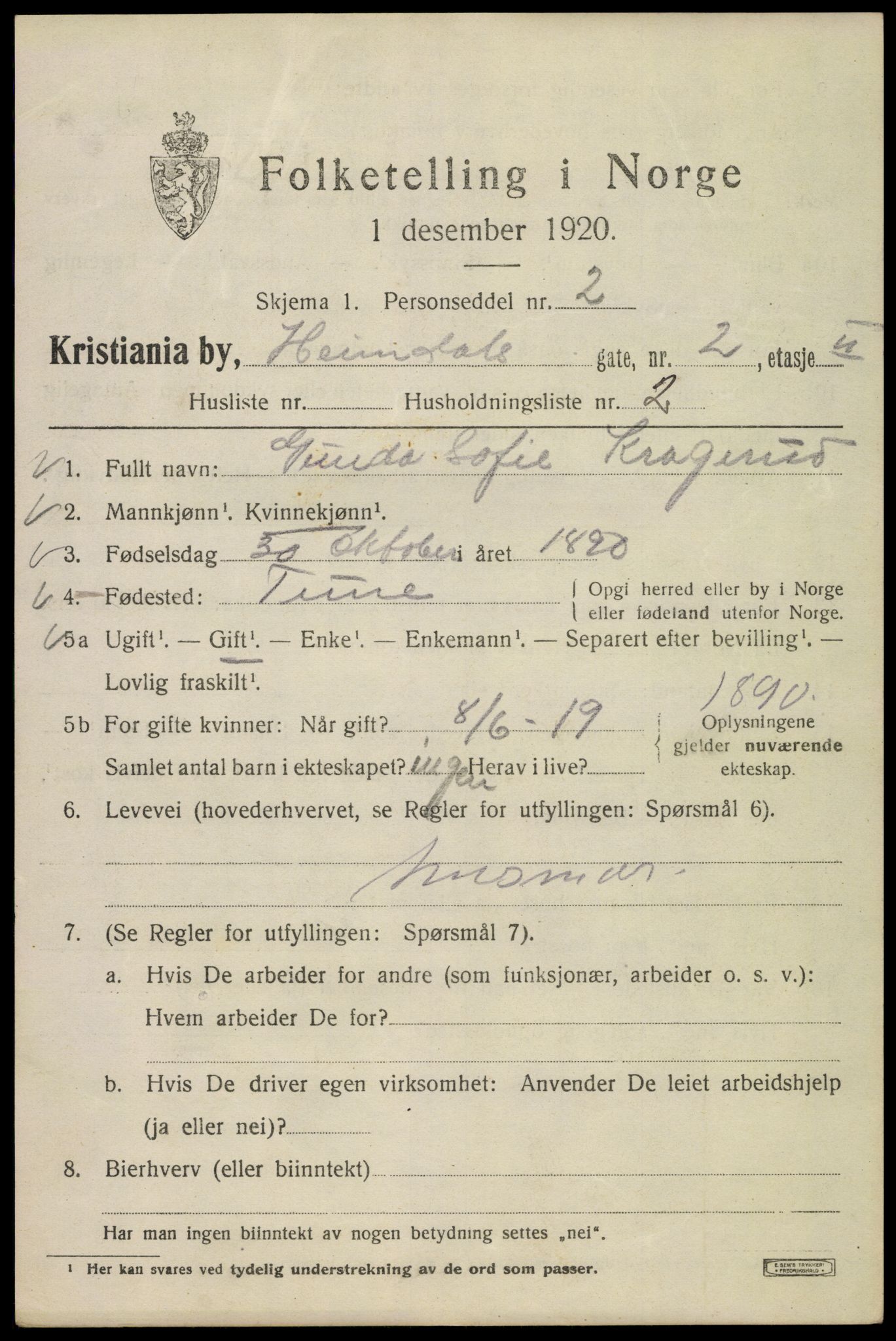 SAO, 1920 census for Kristiania, 1920, p. 278715