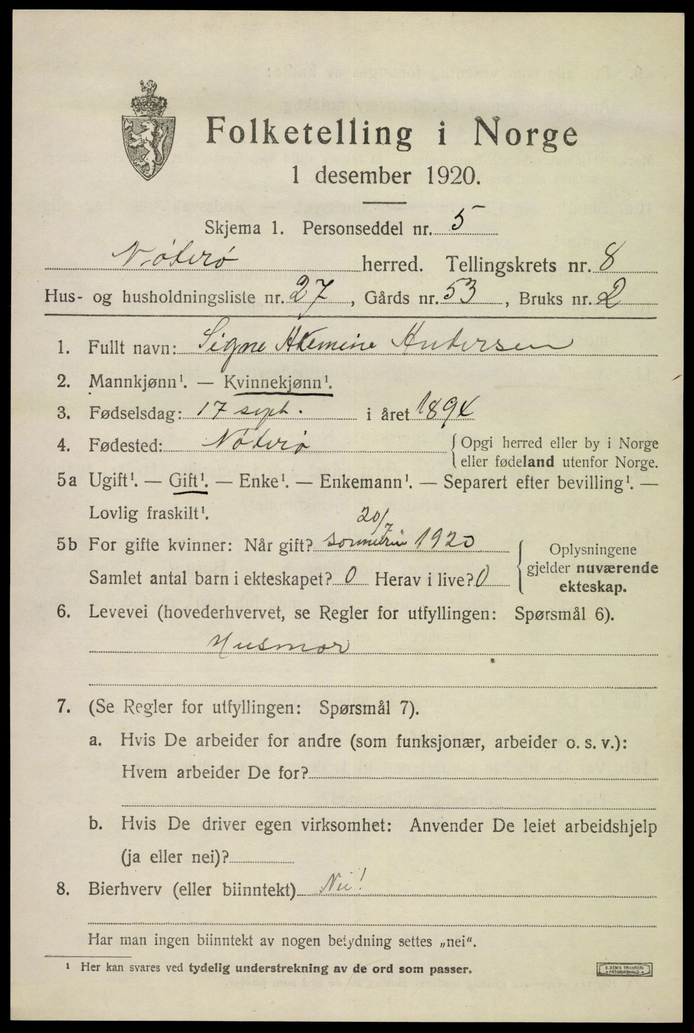 SAKO, 1920 census for Nøtterøy, 1920, p. 10691