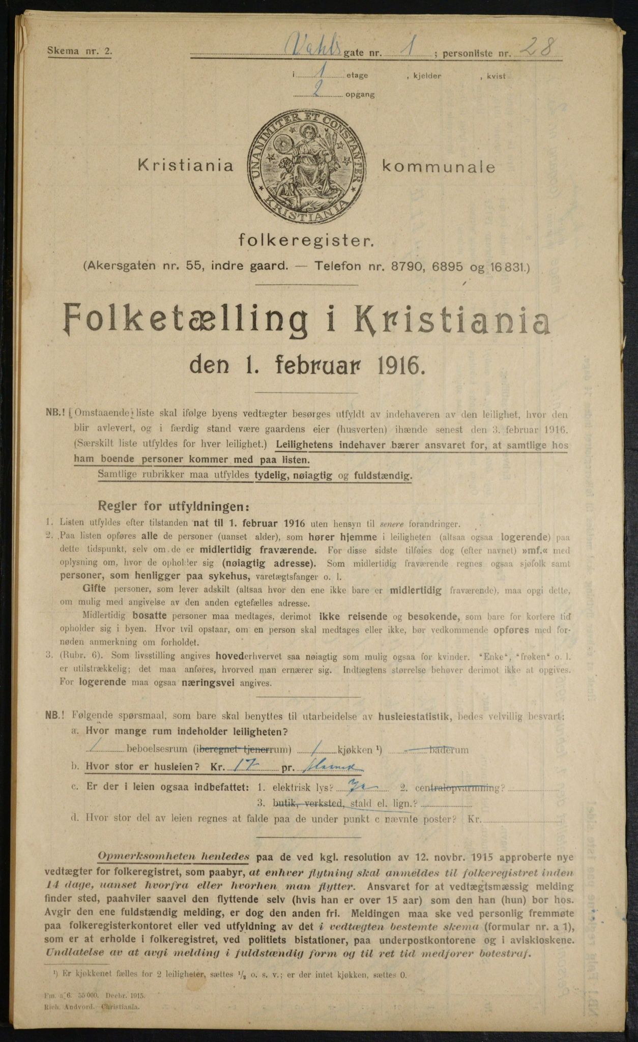 OBA, Municipal Census 1916 for Kristiania, 1916, p. 125126