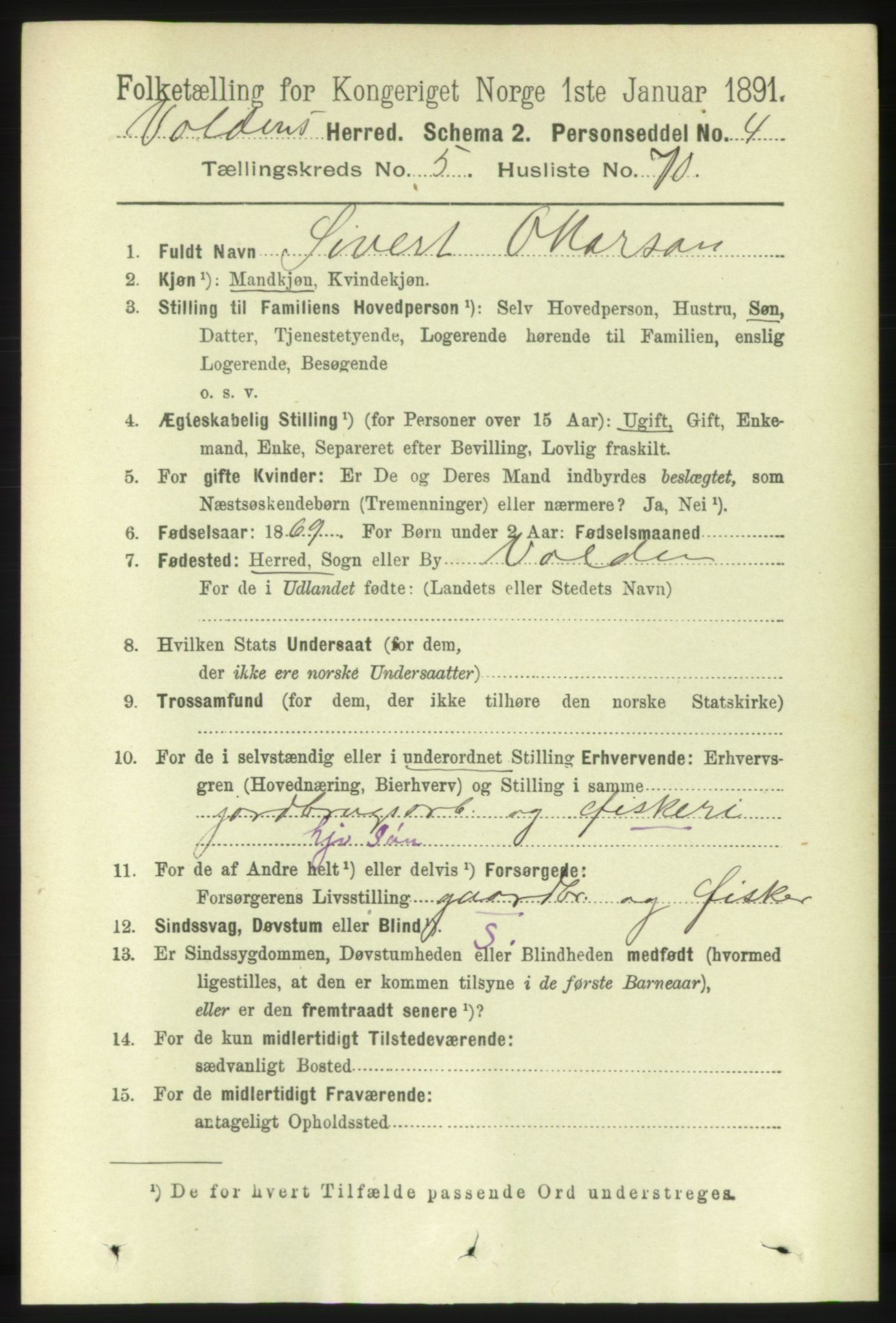 RA, 1891 census for 1519 Volda, 1891, p. 2704