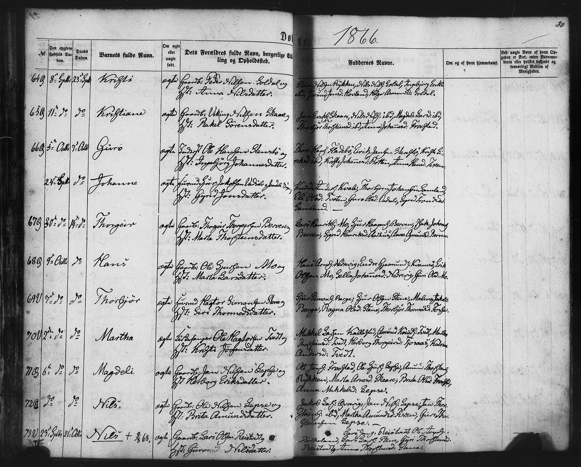 Kvam sokneprestembete, AV/SAB-A-76201/H/Haa: Parish register (official) no. A 9, 1864-1879, p. 30